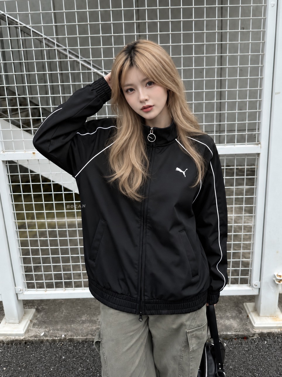 PUMA SPORTSTYLE系列 立領 撞色線條 外套 黑色