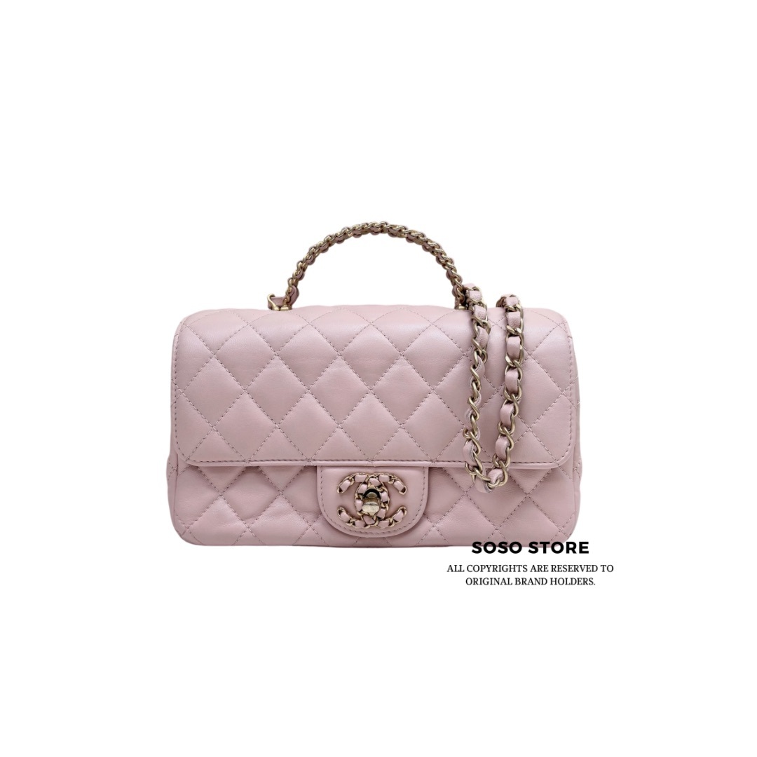 Chanel Mini Flap Bag with Top Handle - Pink / GHW
