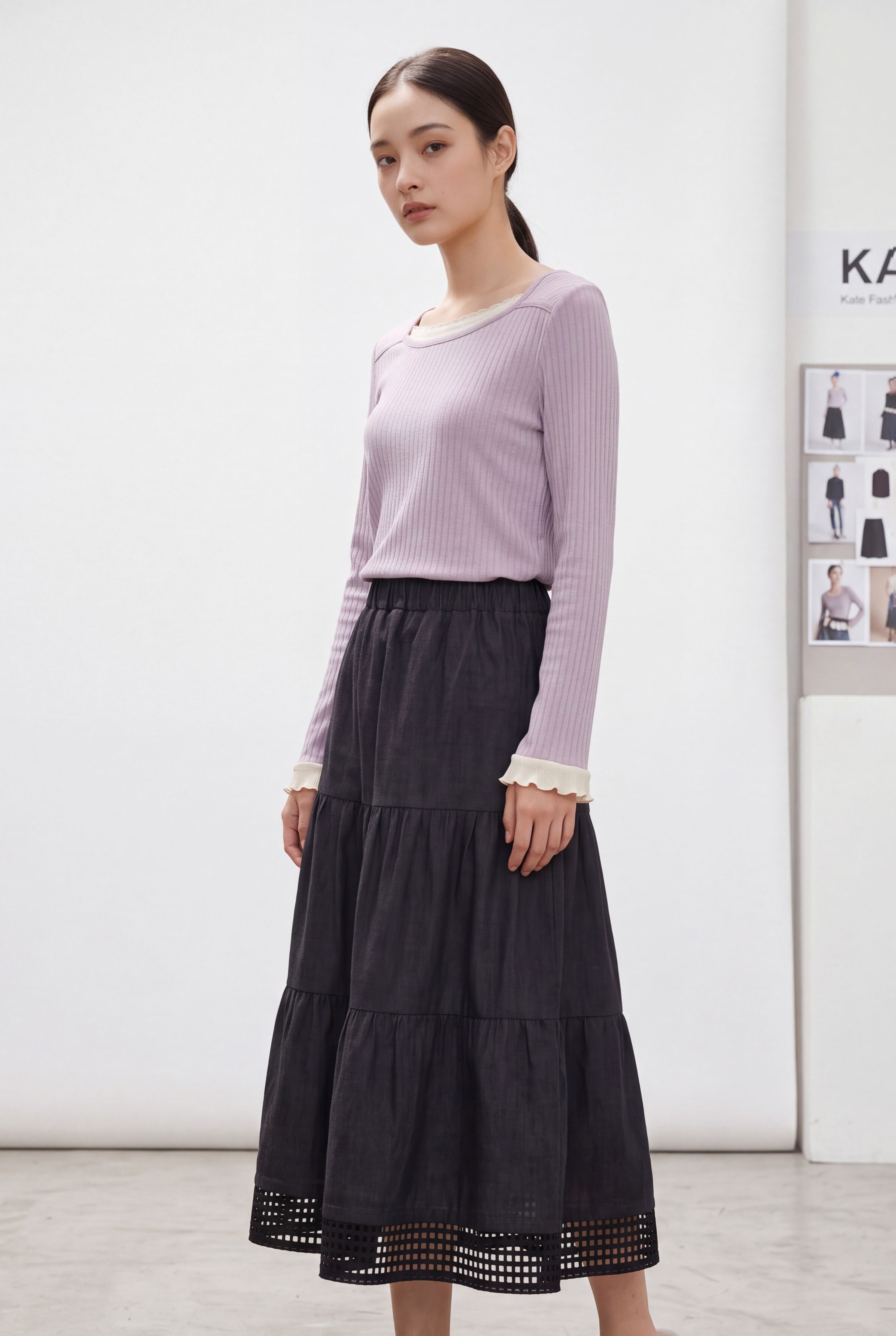 Geometric Cutout Paneled Tiered Maxi Skirt SK0303