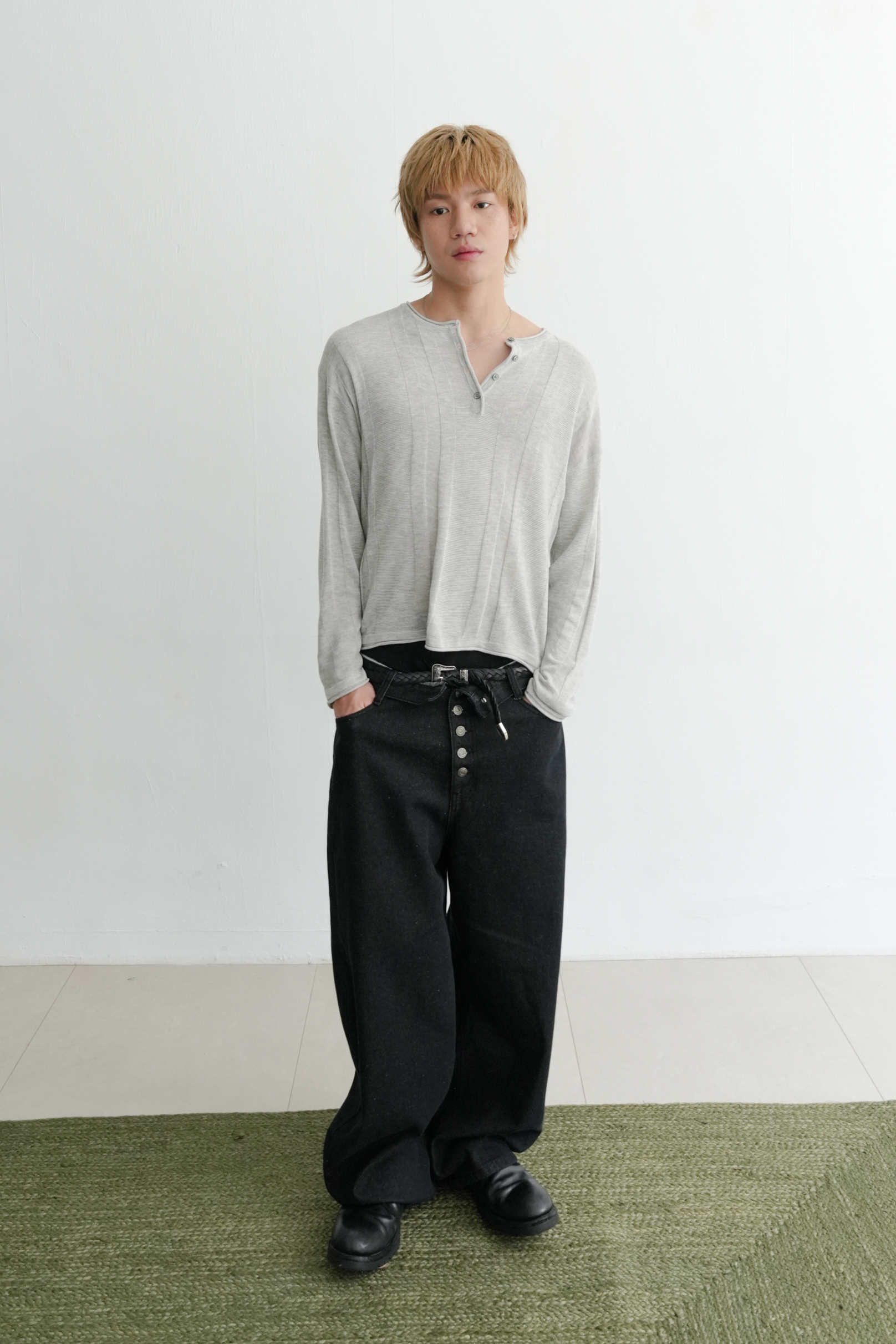 garden linen henley cool knit #上衣