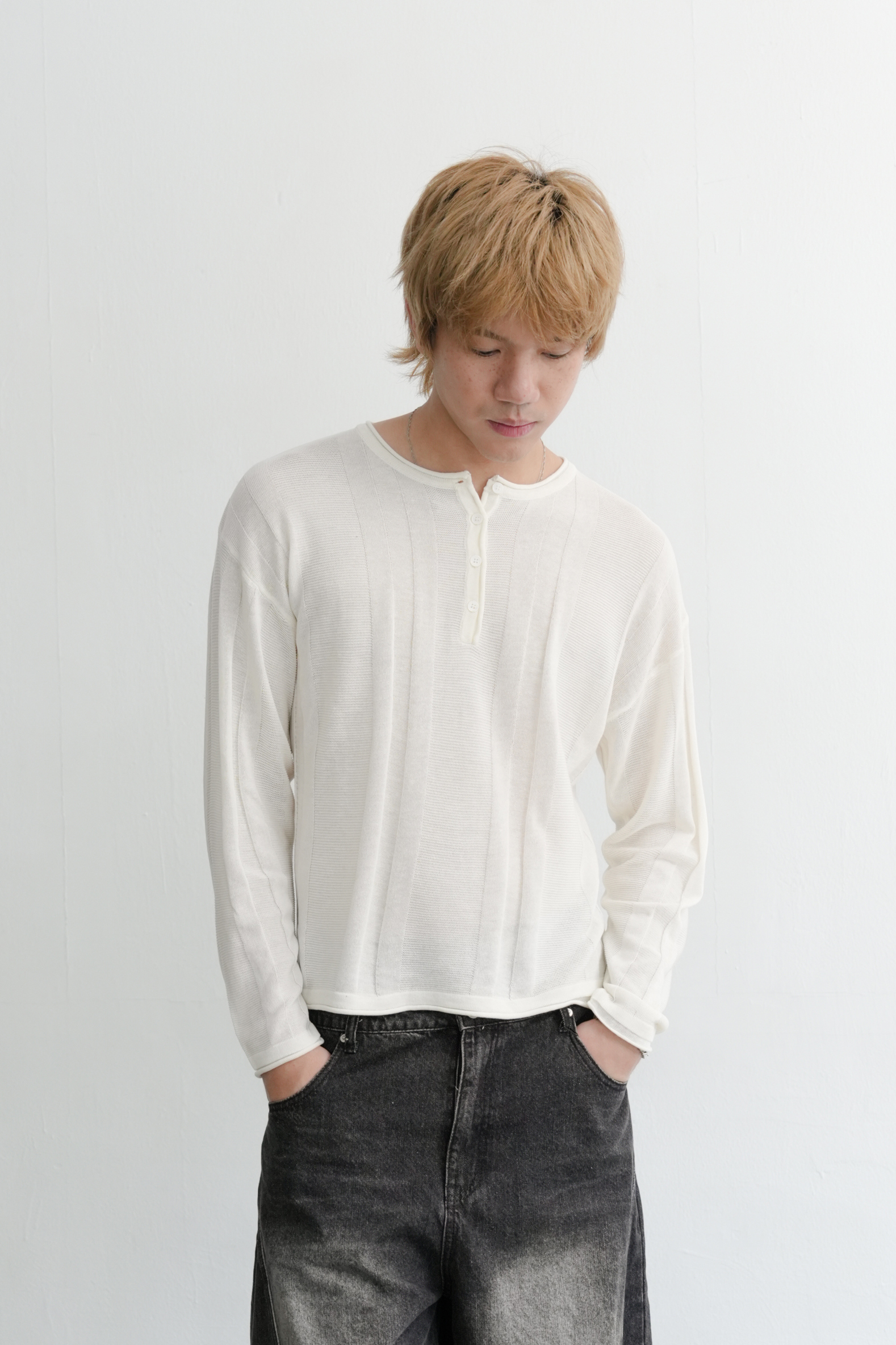 garden linen henley cool knit #上衣