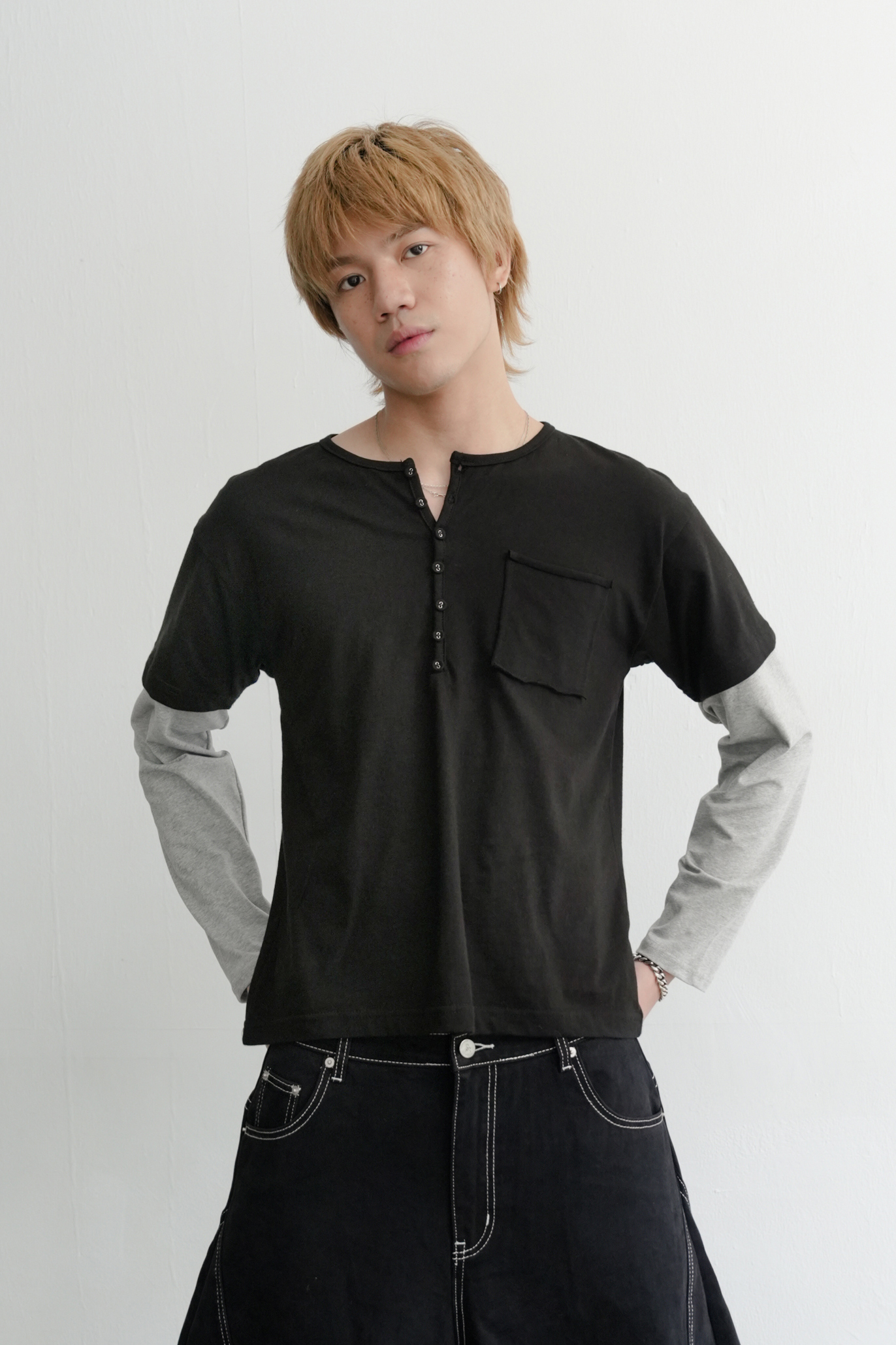 henley layered tee #上衣