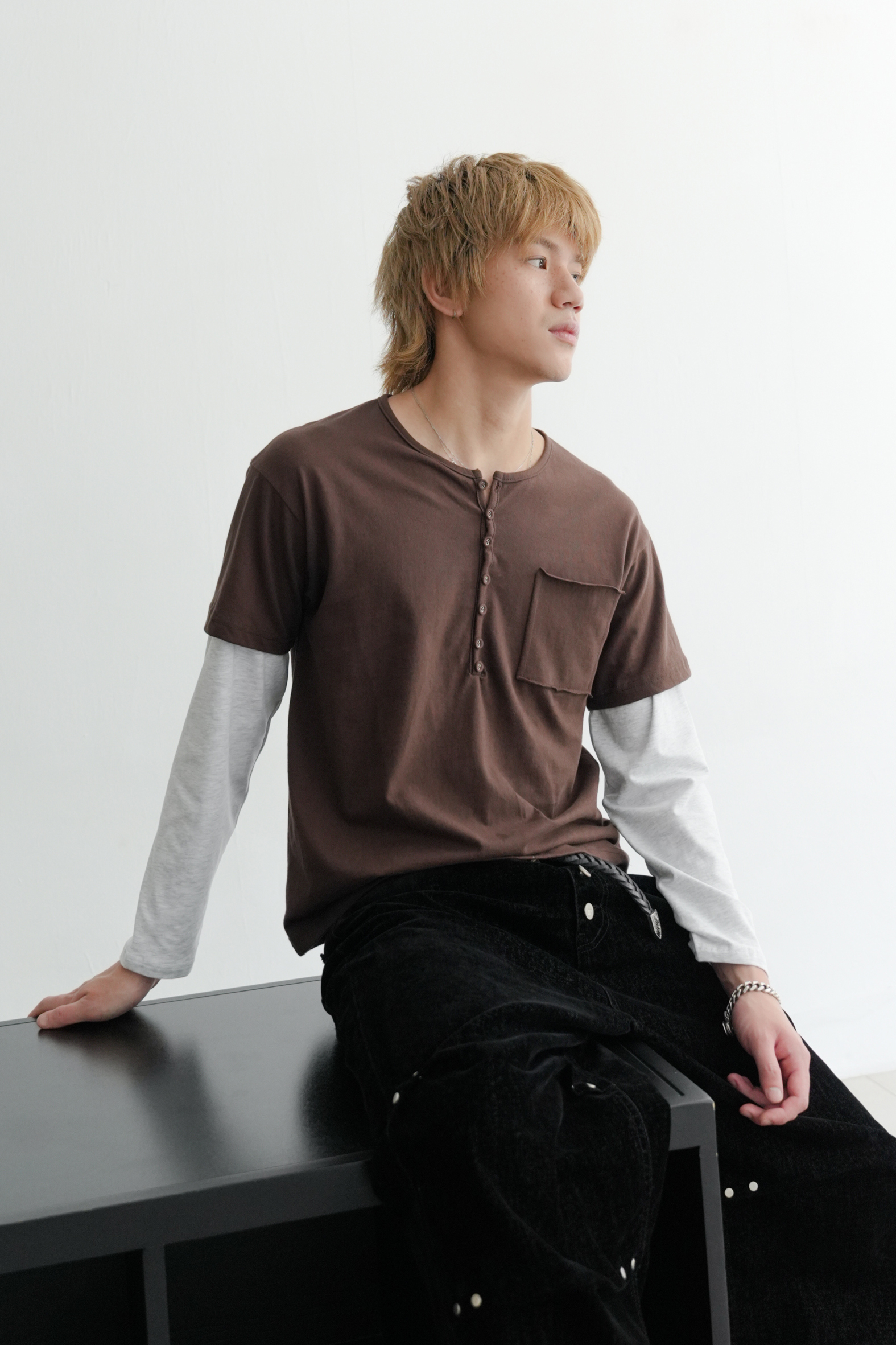 henley layered tee #上衣