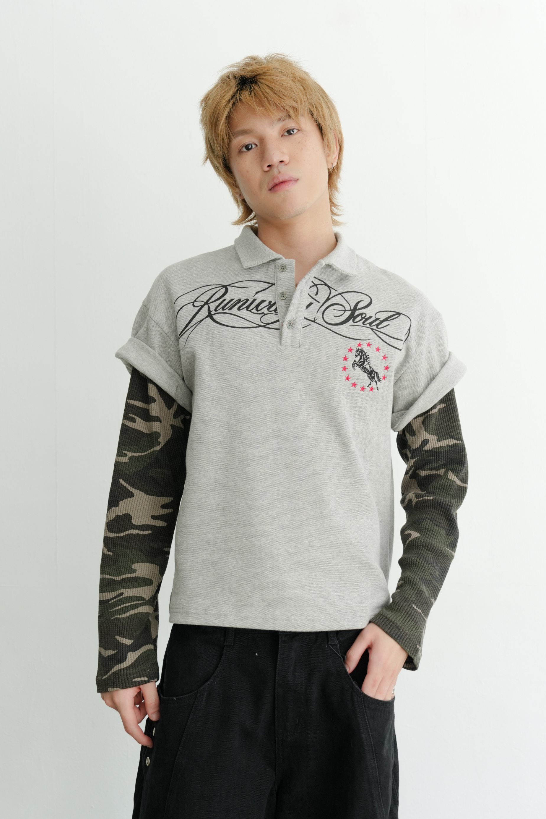 horse layered collar tee #上衣