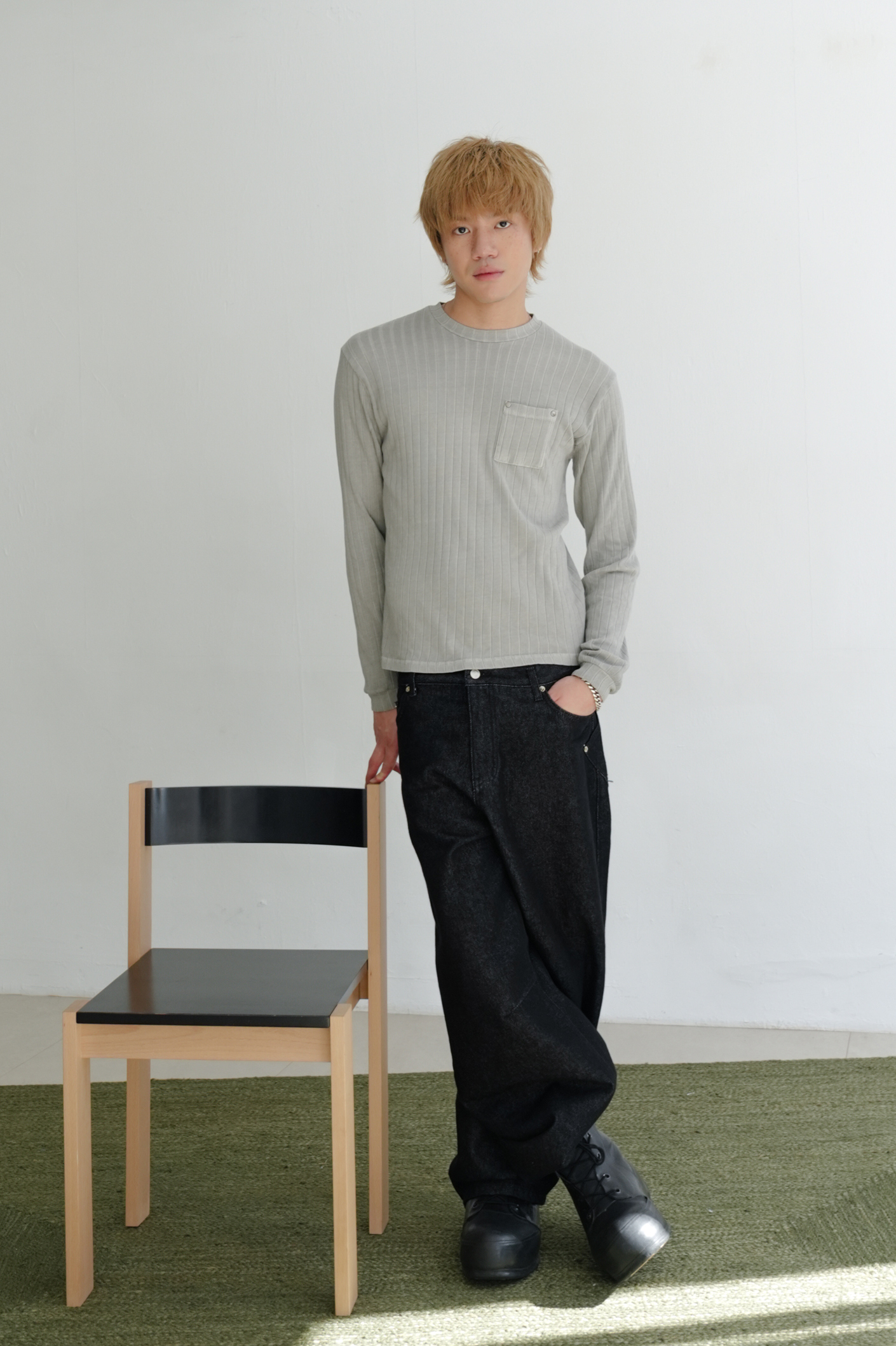 pigment ribbed pocket tee #上衣