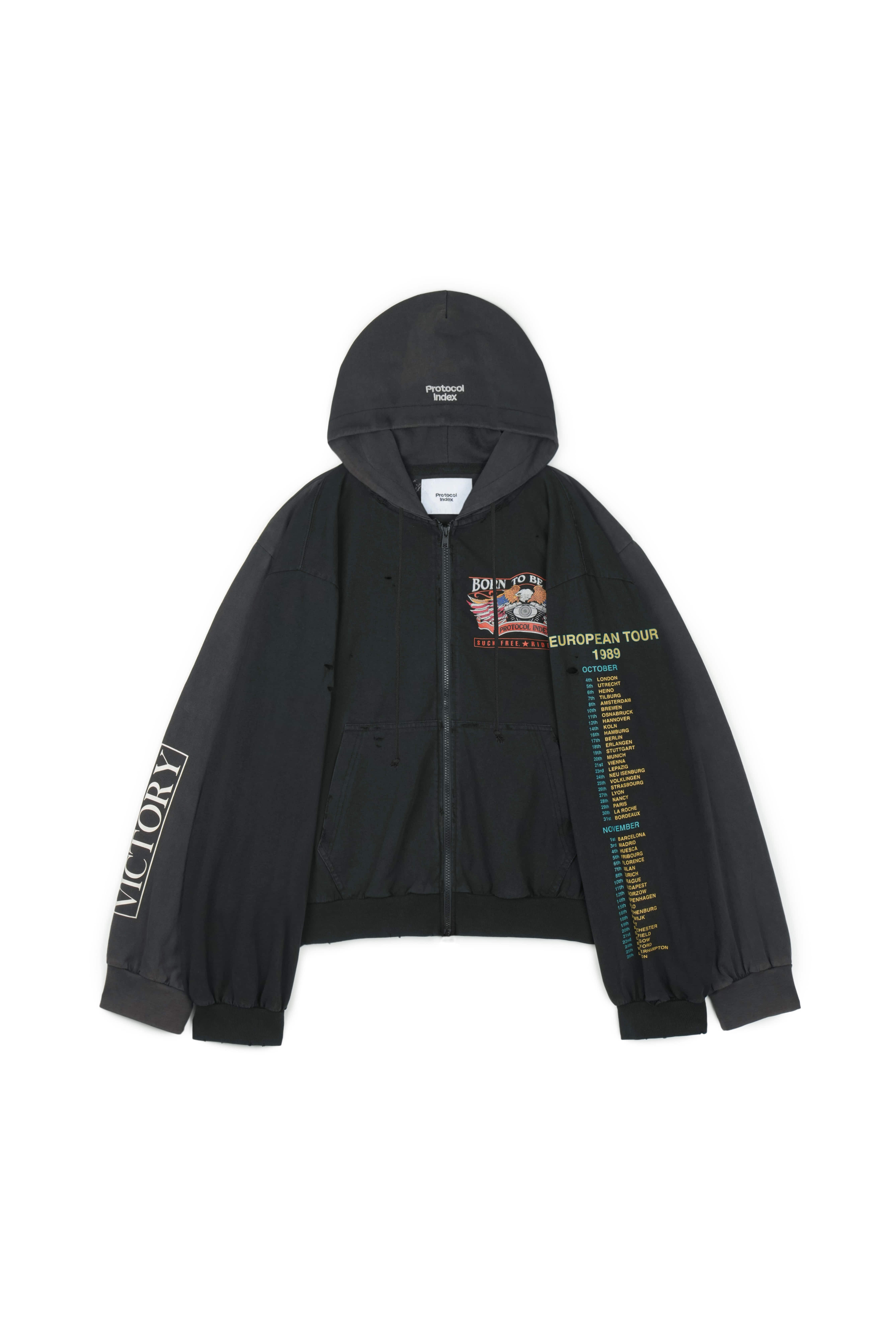 Protocol Index｜Four Hands Jersey Zip Hoodie (Black)