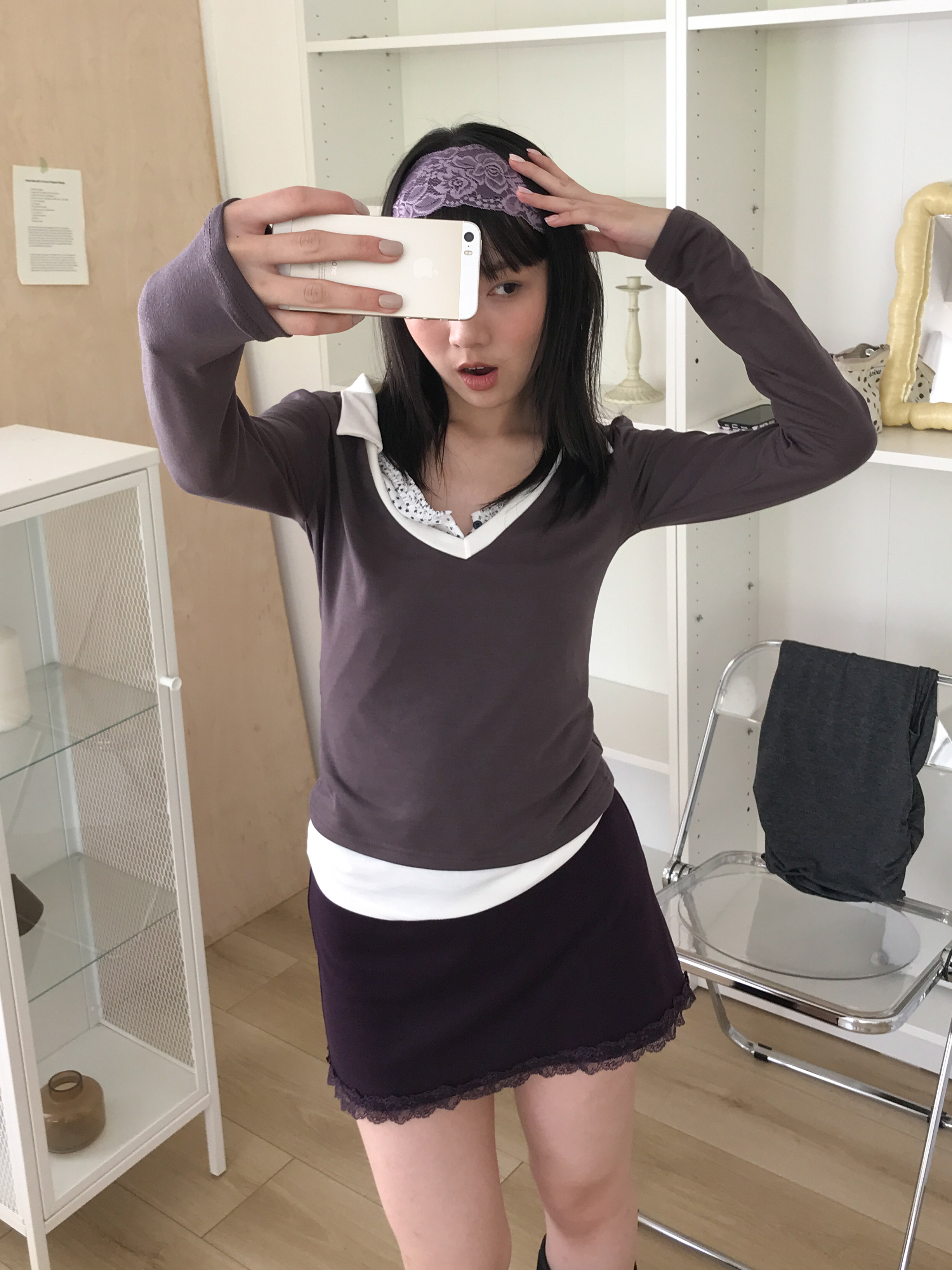 contrast collar tee #上衣