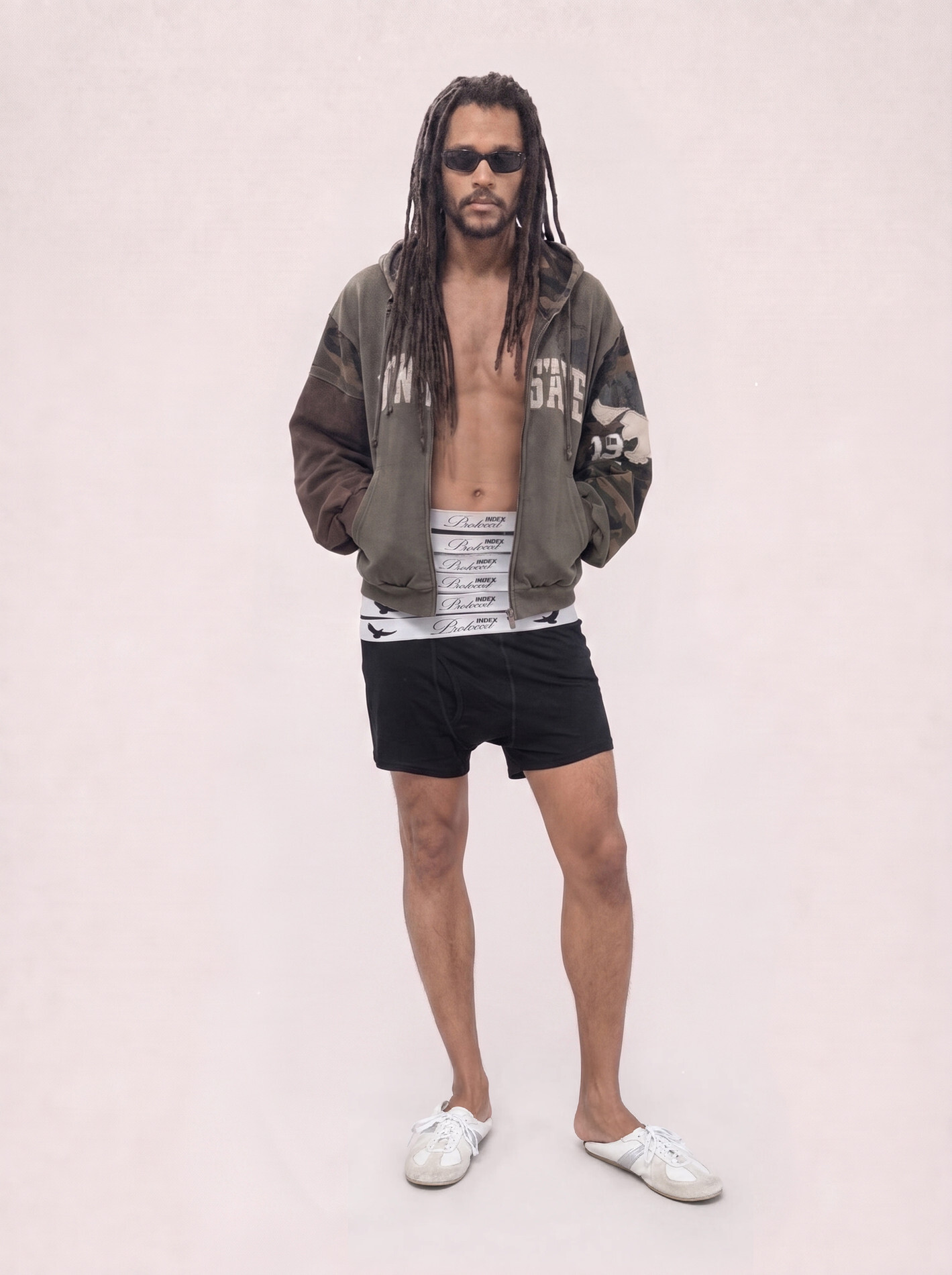 Protocol Index｜Reconstructed Appliqué Sweatshirt Zip Hoodie (Camo)