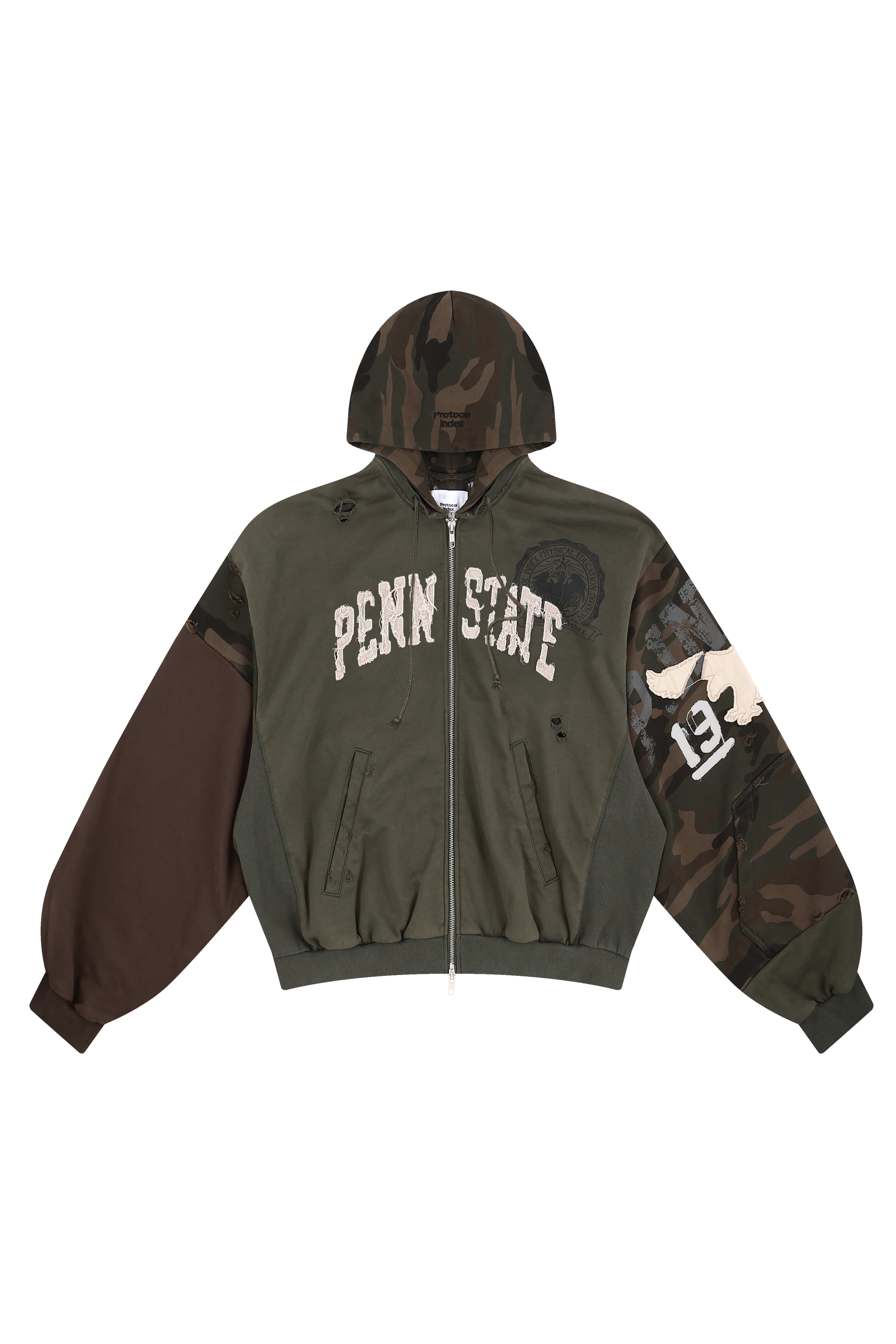 Protocol Index｜Reconstructed Appliqué Sweatshirt Zip Hoodie (Camo)