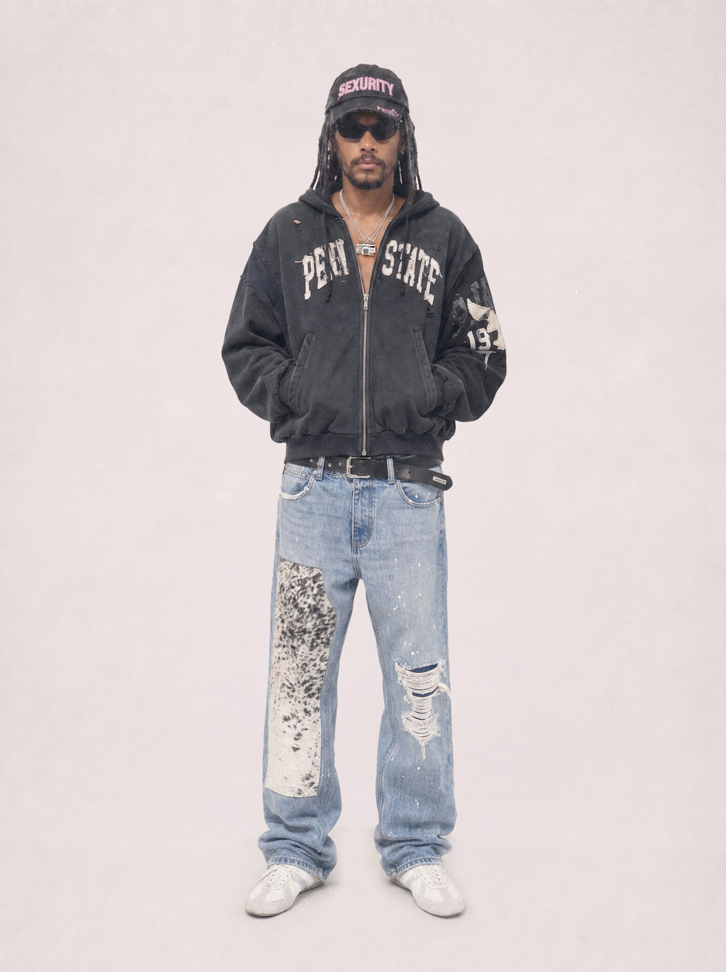 Protocol Index｜Reconstructed Appliqué Sweatshirt Zip Hoodie (Black)