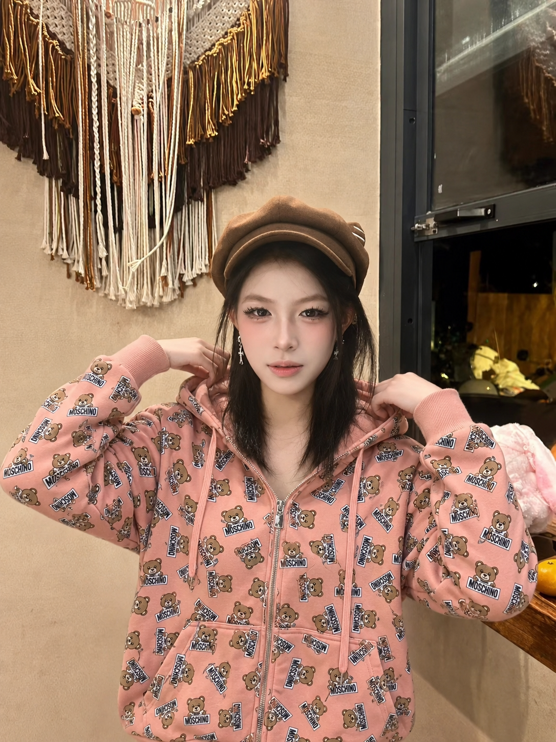 【預購】S100807 Moschino 滿版熊熊連帽外套(粉色)