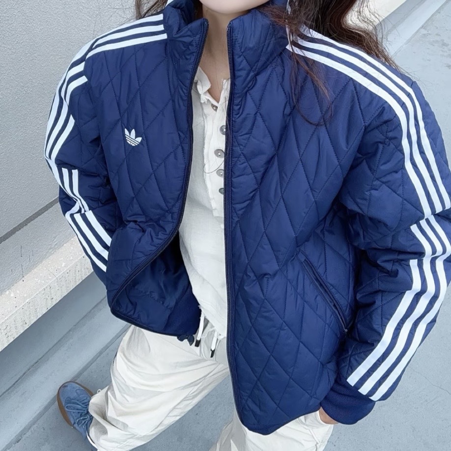 ADIDAS ORIGINALS FIREBIRD 藍色 菱格紋 寬鬆 立領 鋪棉外套 男女同款 LC8192