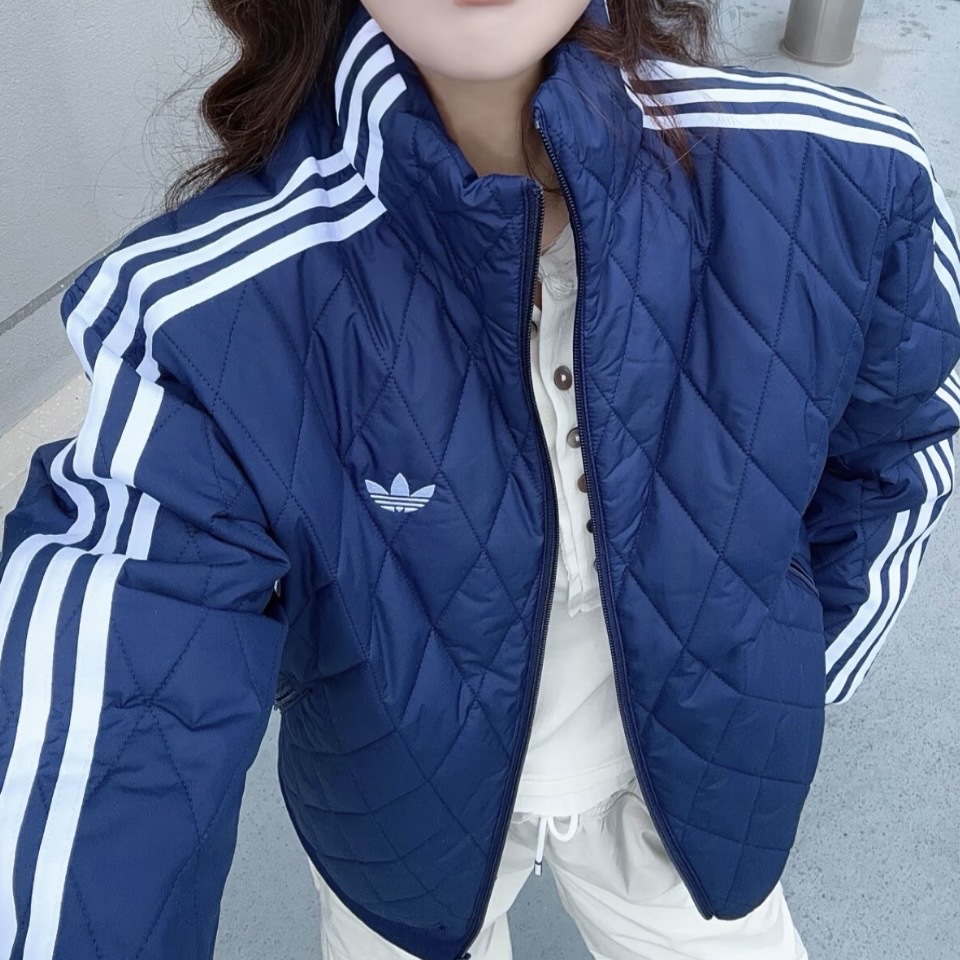 ADIDAS ORIGINALS FIREBIRD 藍色 菱格紋 寬鬆 立領 鋪棉外套 男女同款 LC8192