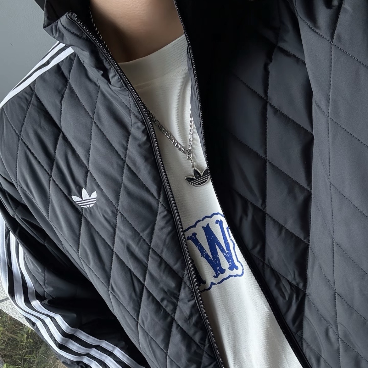 ADIDAS ORIGINALS FIREBIRD 黑色 鋪棉外套 菱格紋 寬鬆 長袖 秋冬服飾 LC8183