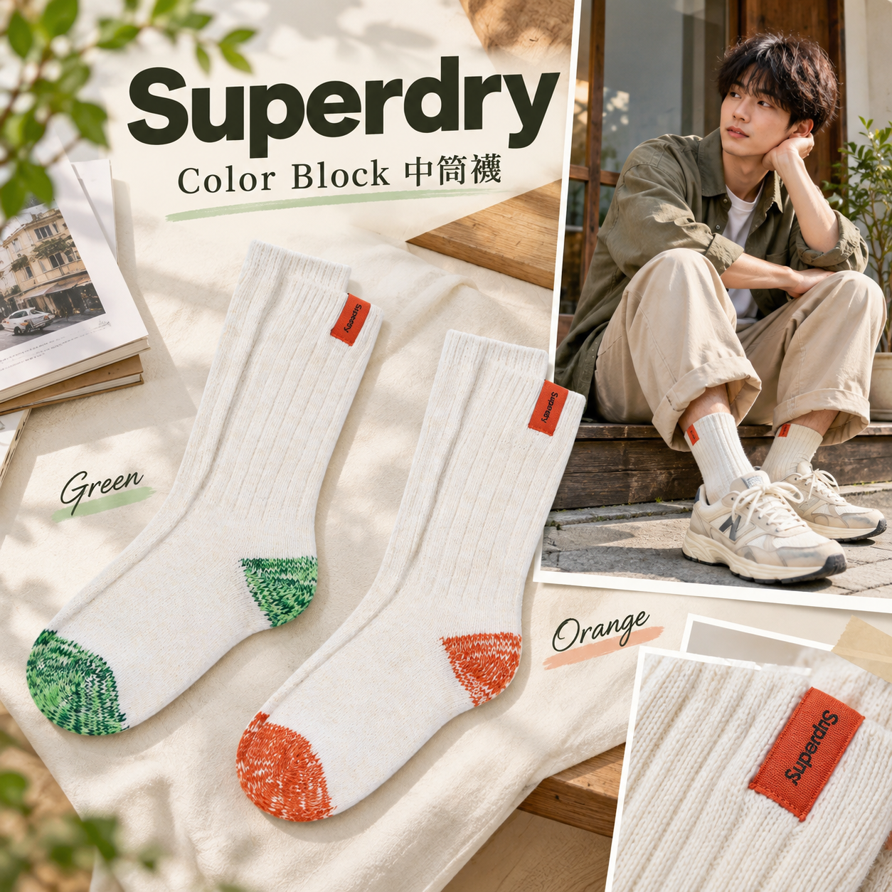 【韓國預購】SKR100711 Superdry Color Block 中筒襪