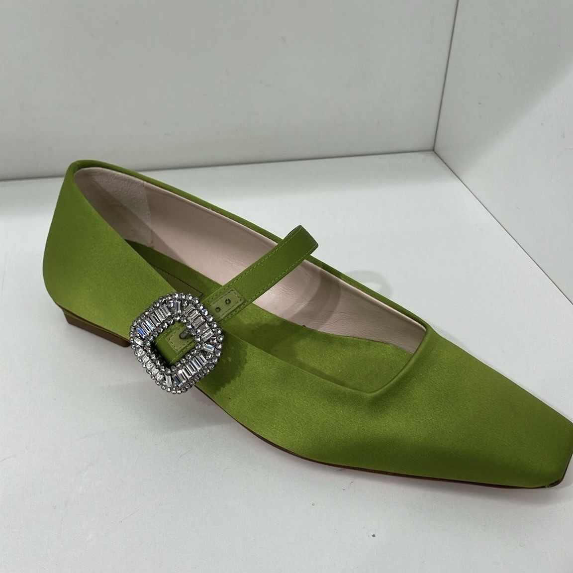 Roger Vivier Belle Vivier Satin Mary Jane Flats 25mm Green