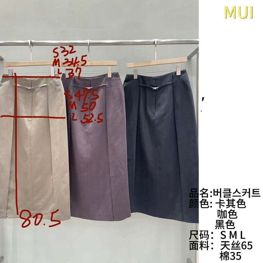 MU7214 腰扣裝飾內摺直筒裙