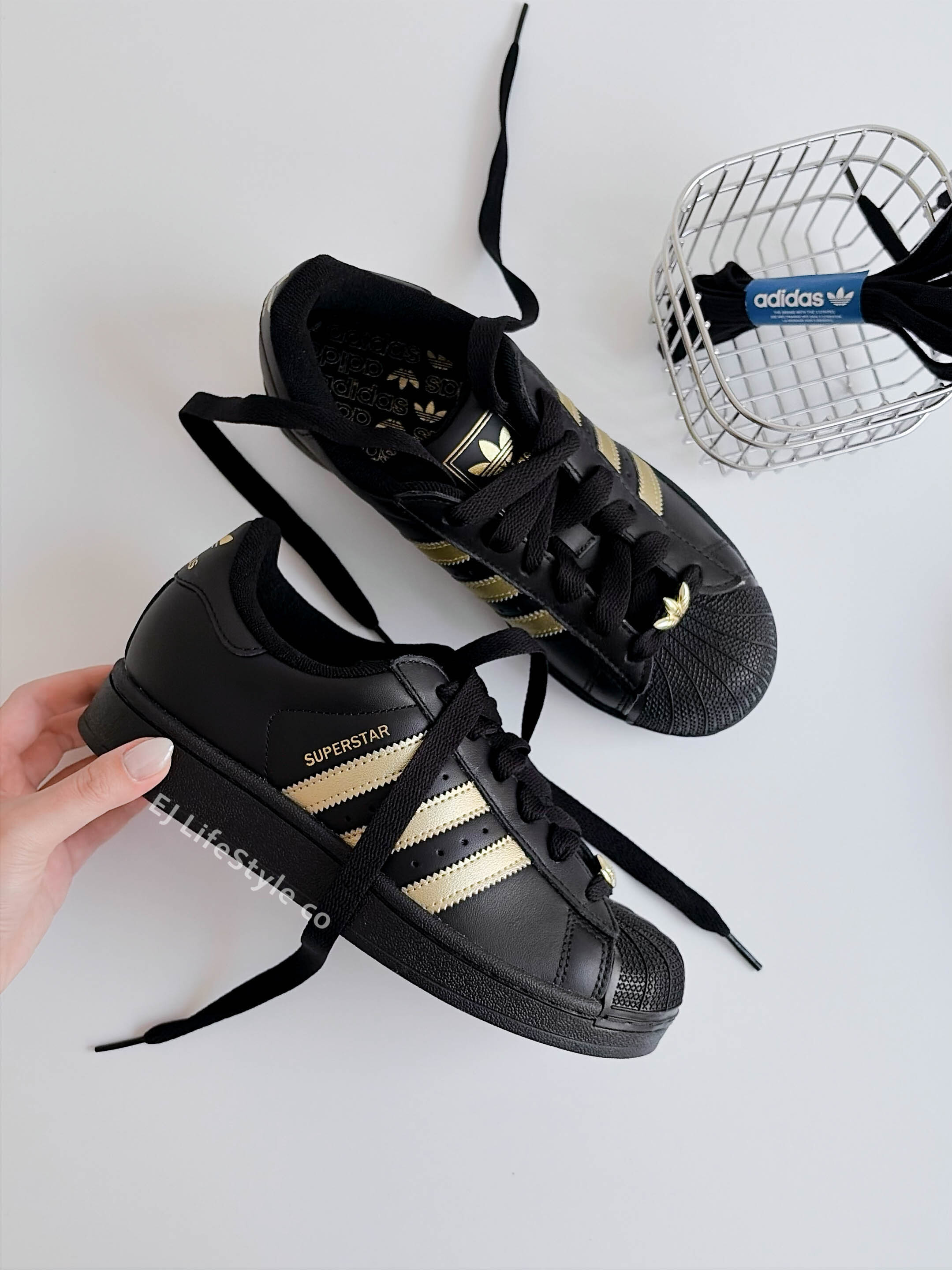 ADIDAS SUPERSTAR 2.0 貝殼頭 愛迪達 三葉草 黑金 金色 全黑 女鞋 KJ3550 / 現貨