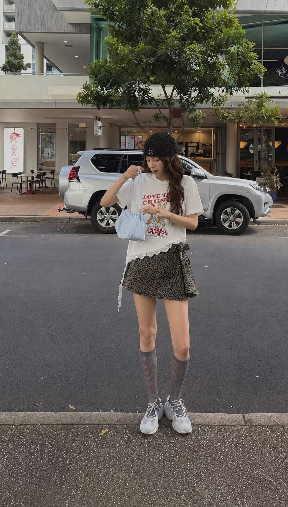 豹紋側釦短褲裙