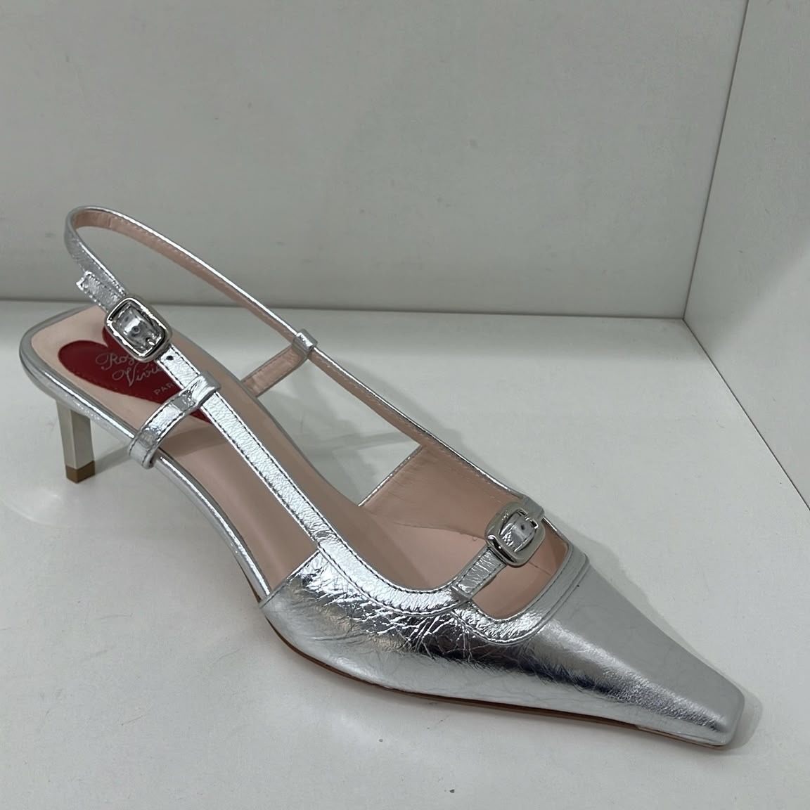 Roger Vivier mini buckle slingback heels 55mm silver