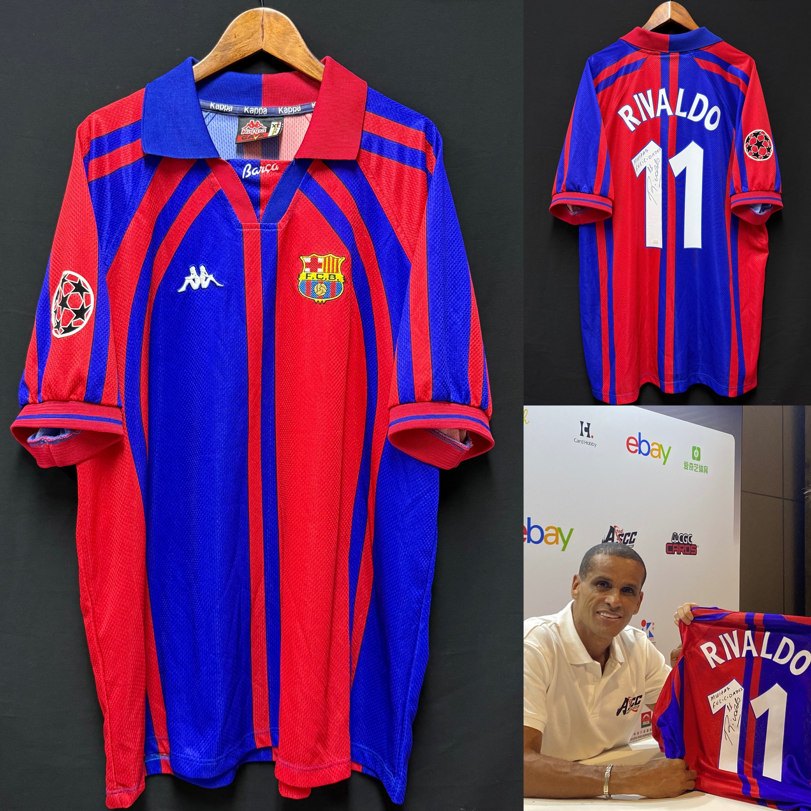 (Signed) FC Barcelona 1997-1998 UEFA Champions League Kappa Home Shirt #11 RIVALDO