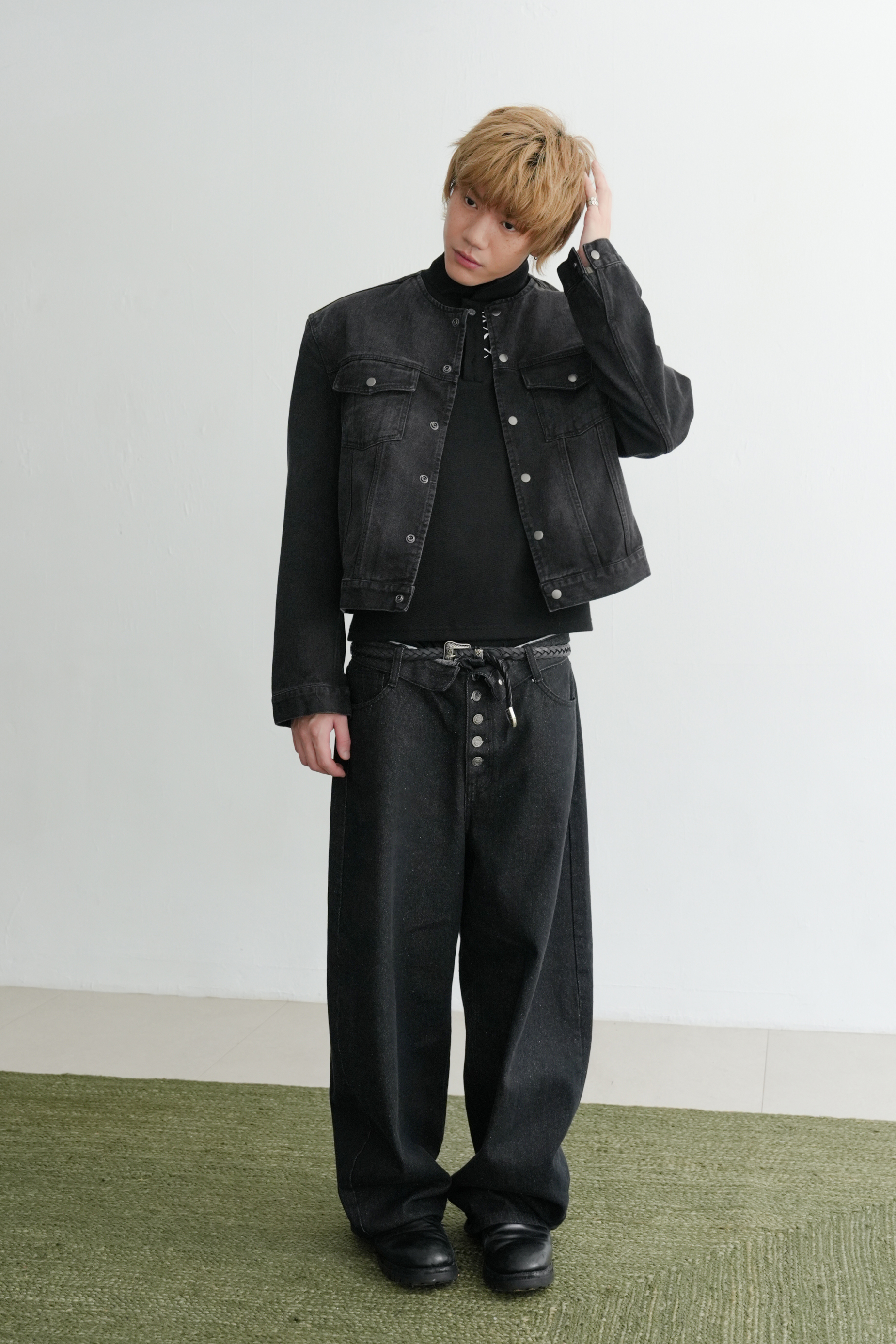 shoulder pad collarless jacket #外套