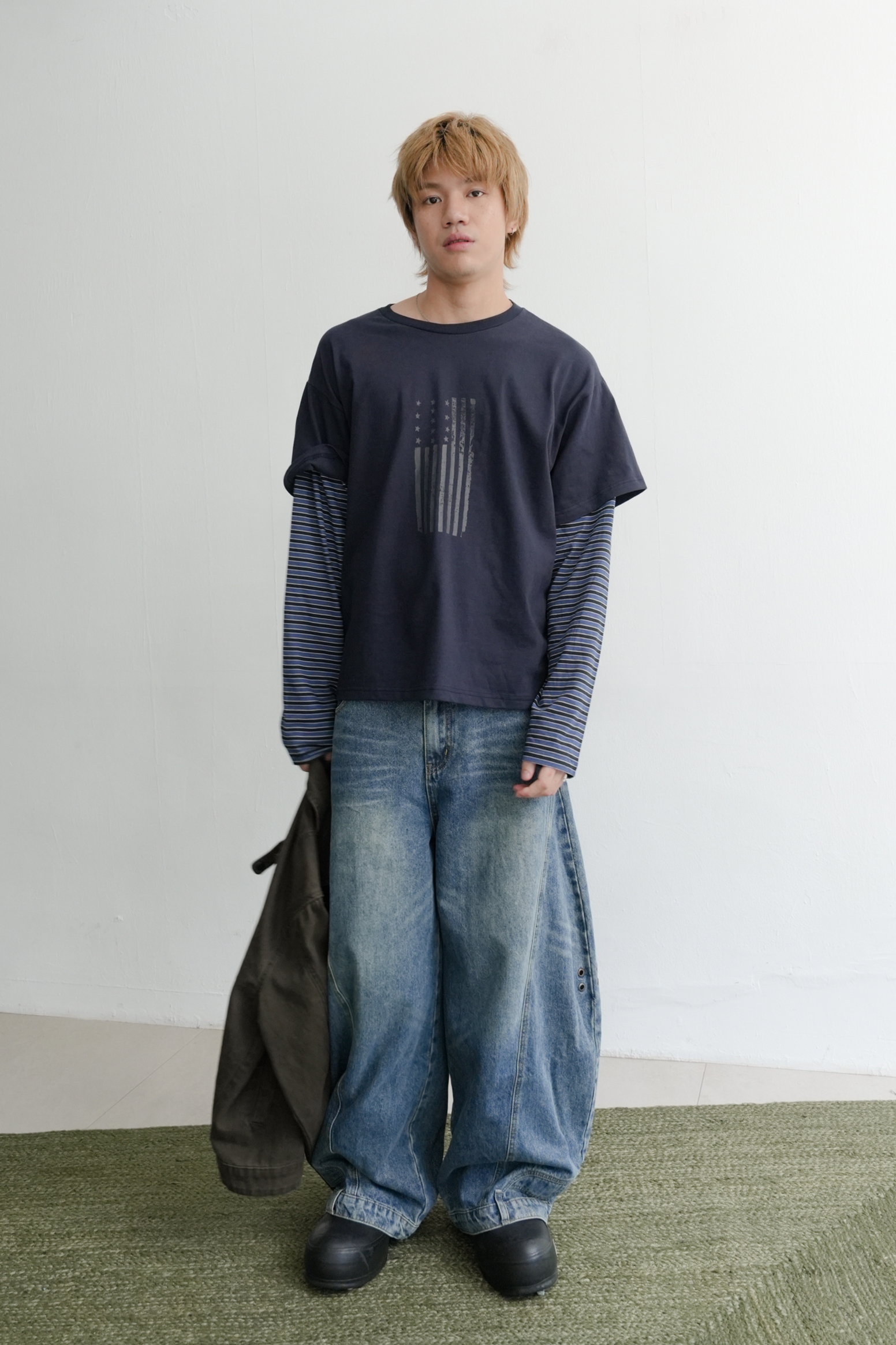 usa layered washed long sleeve #上衣
