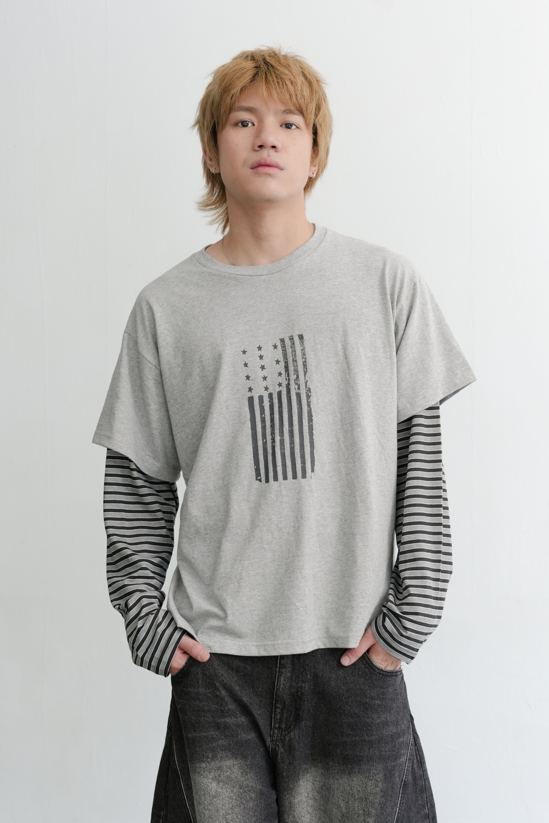 usa layered washed long sleeve #上衣