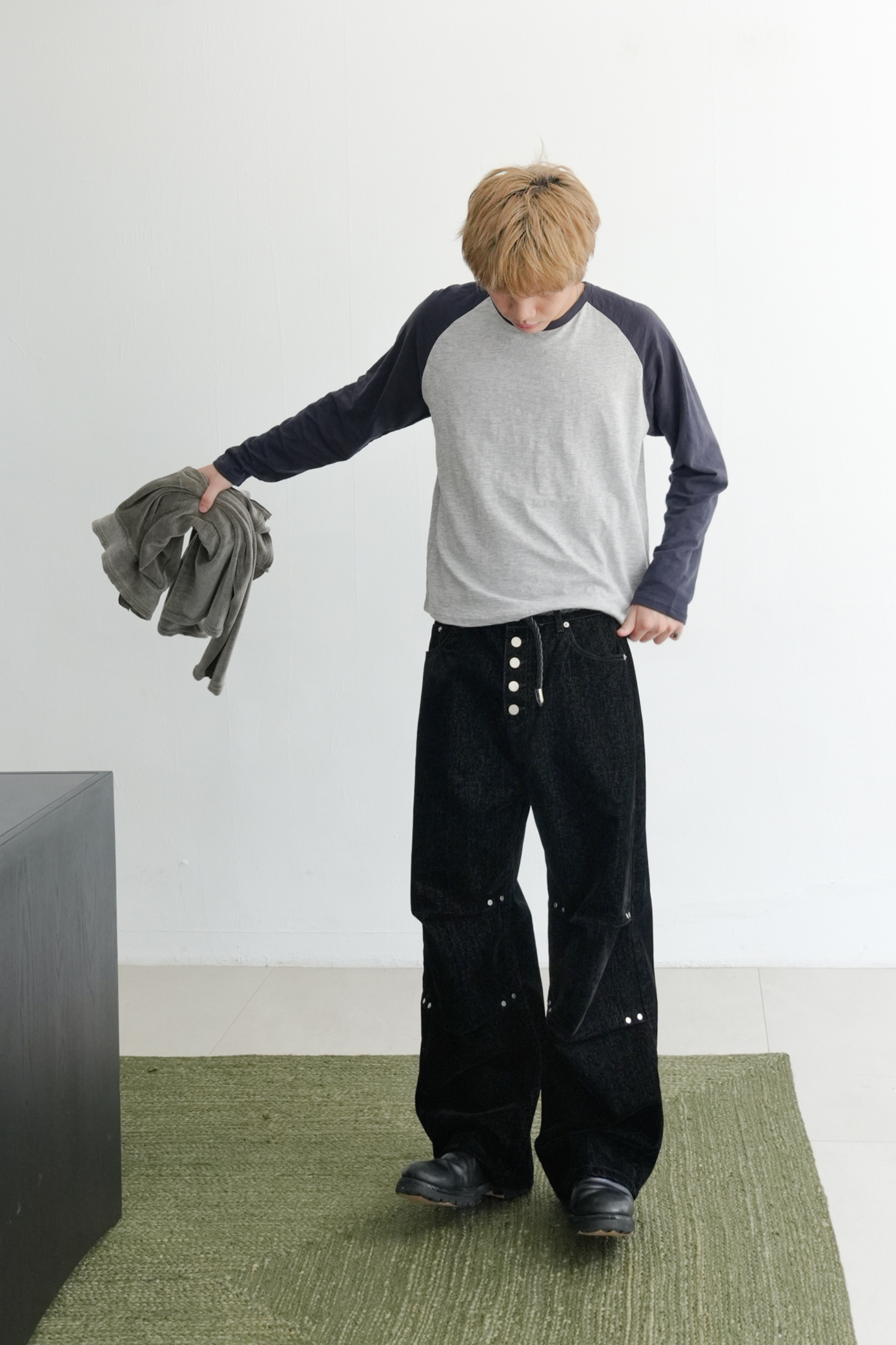 velvet rivet denim pants #長褲