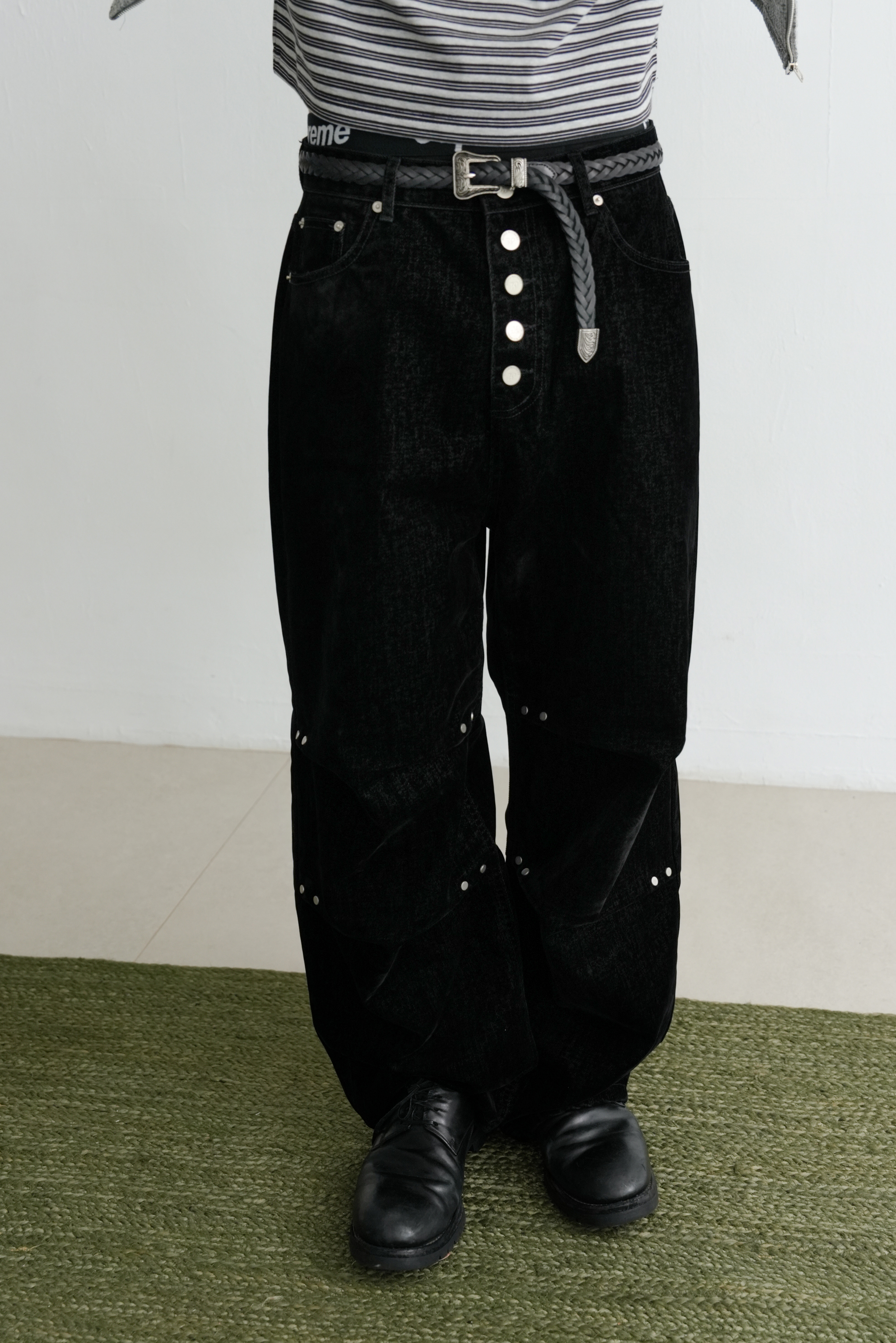 velvet rivet denim pants #長褲