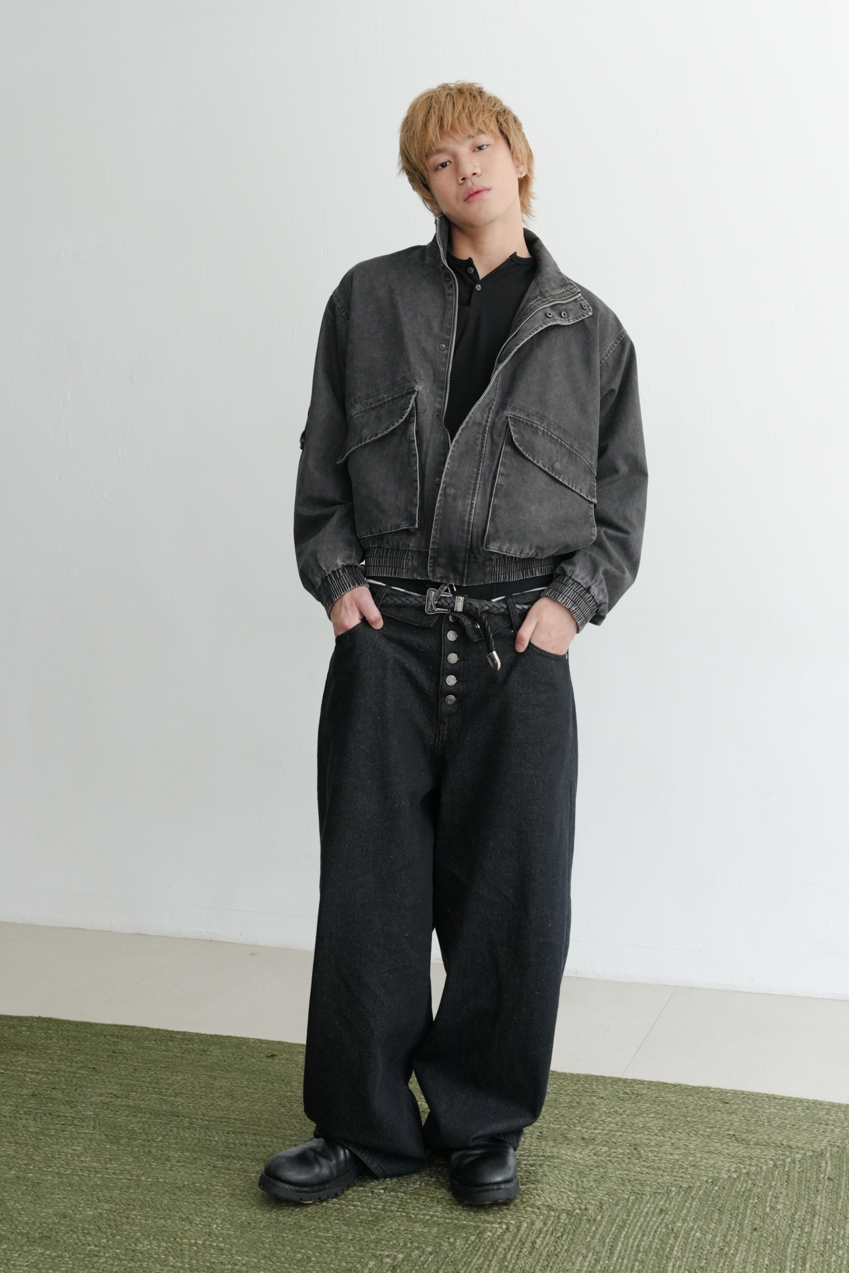 washed crop bomber jacket #外套
