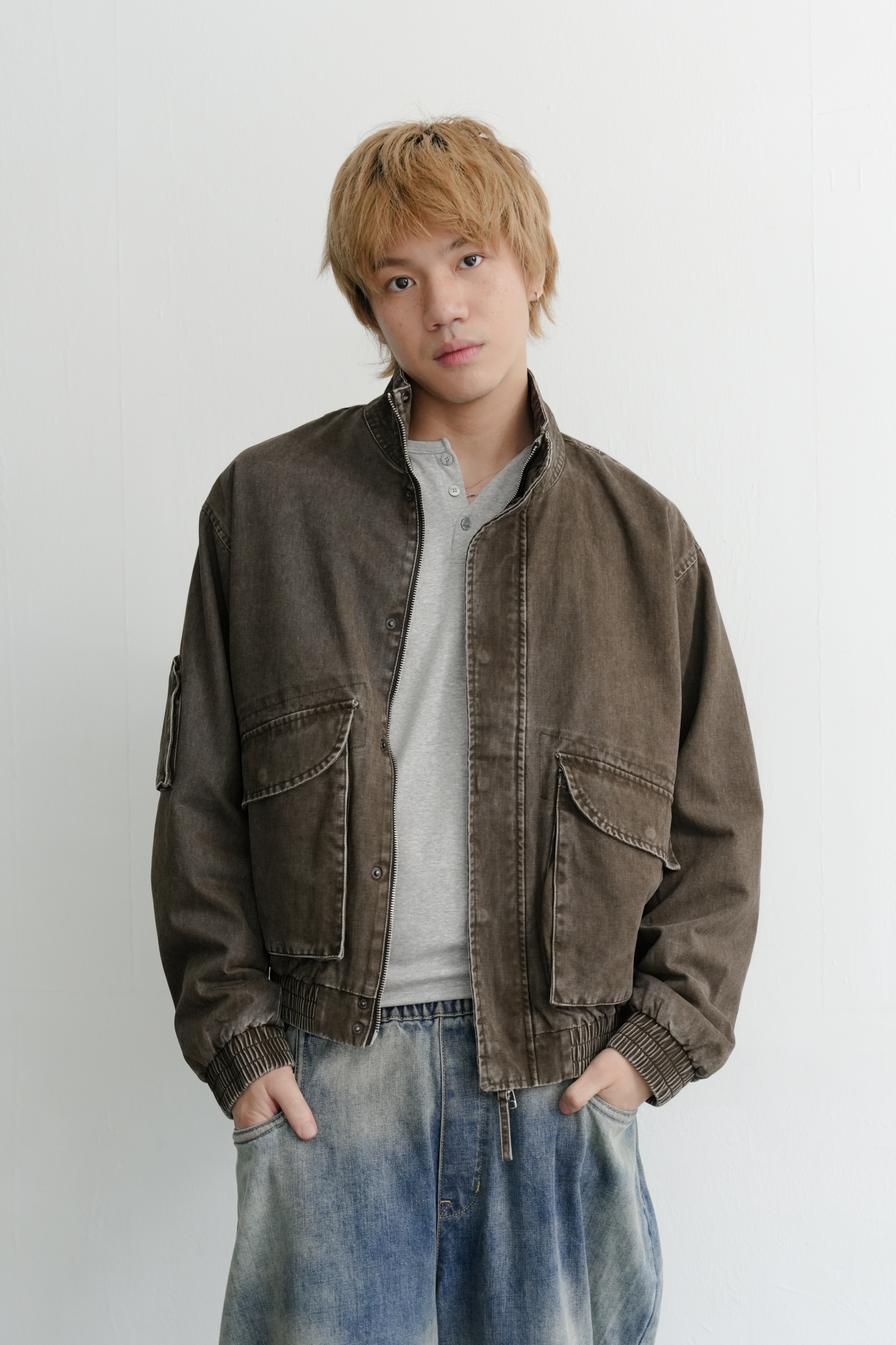 washed crop bomber jacket #外套
