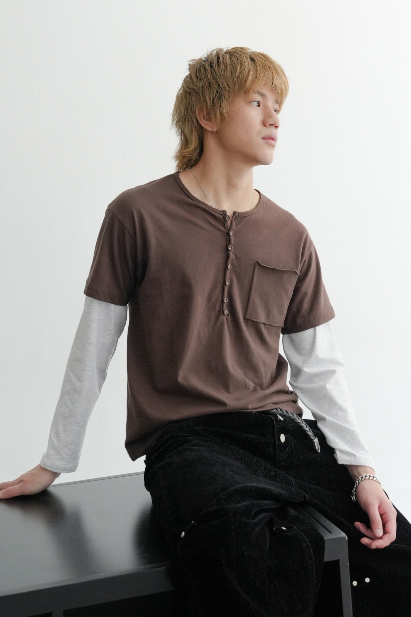 henley layered tee #上衣