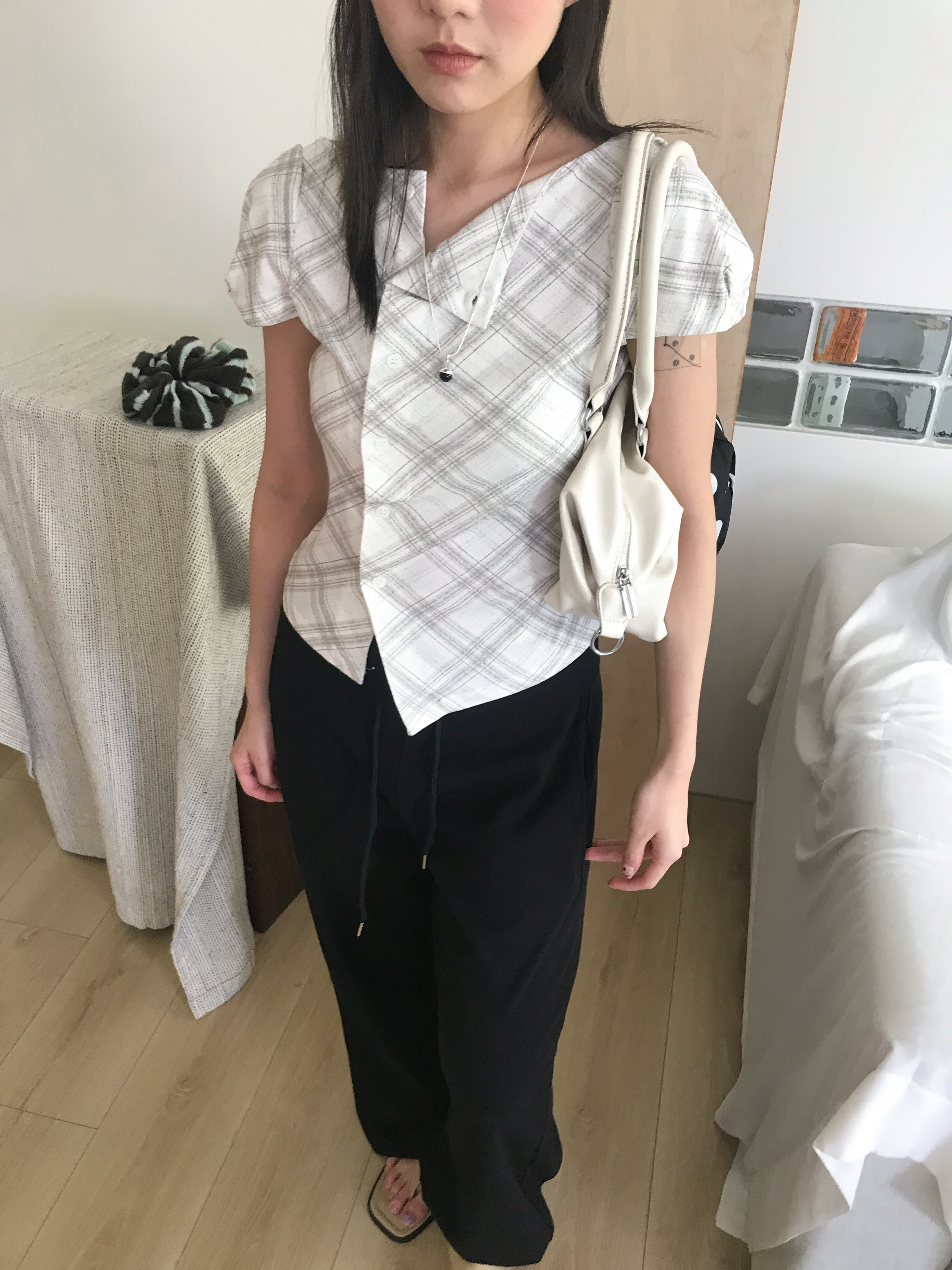 classic check cardigan #上衣