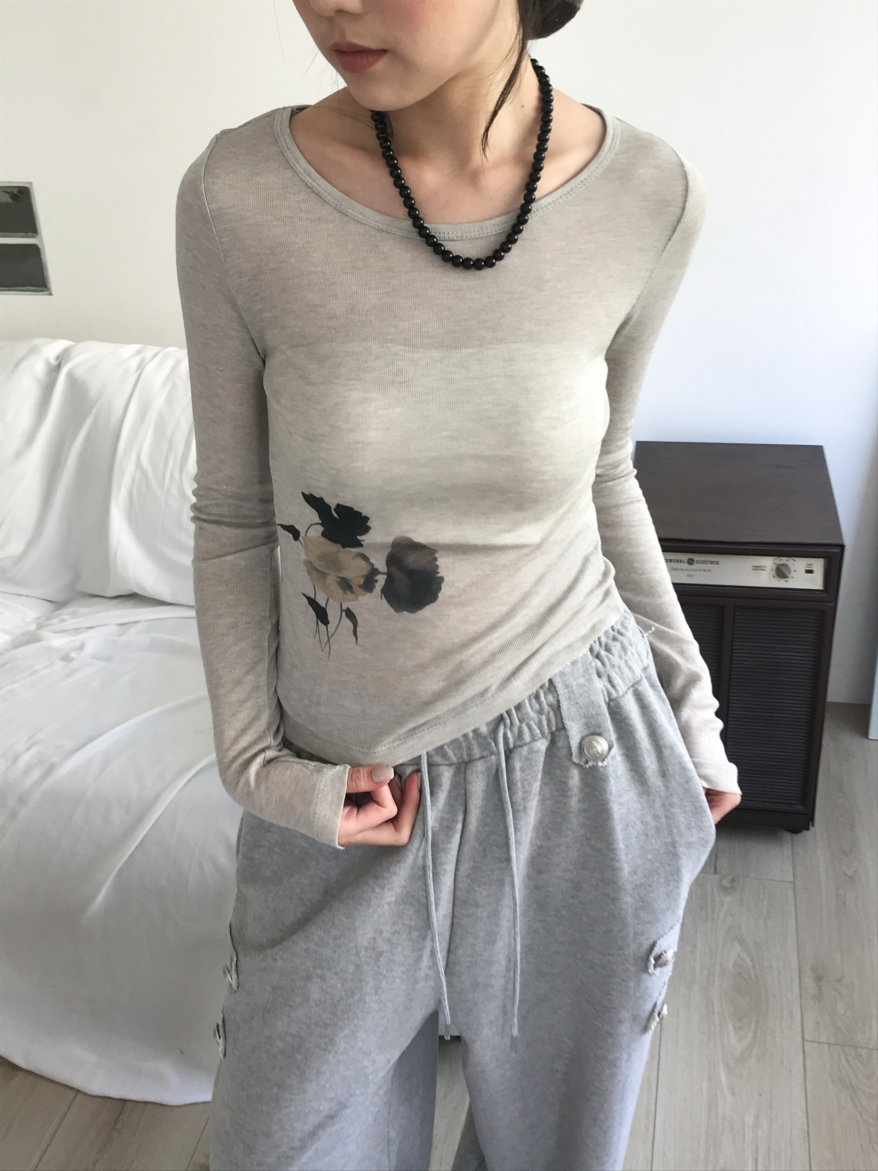 floral print tencel tee #上衣