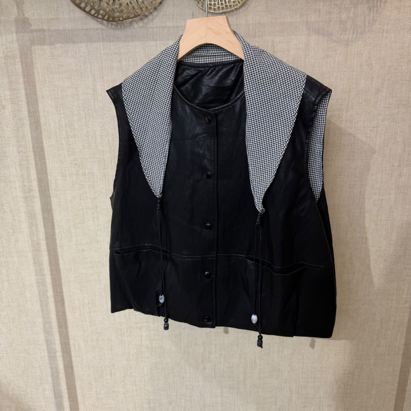 TOP-CCG1009-034 格紋拼皮馬甲(A0921)(J69H76382) (A34)