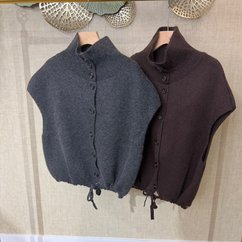 TOP-CCG1009-039 高領針織馬甲(B0921)(w99081) (A39深灰色 / B39咖啡色)