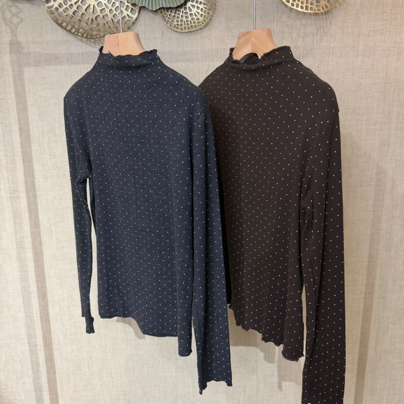 TOP-CCG1009-040 木耳邊高領長袖上衣(B0921)(W990141) (A40深花灰色 / B40咖色)
