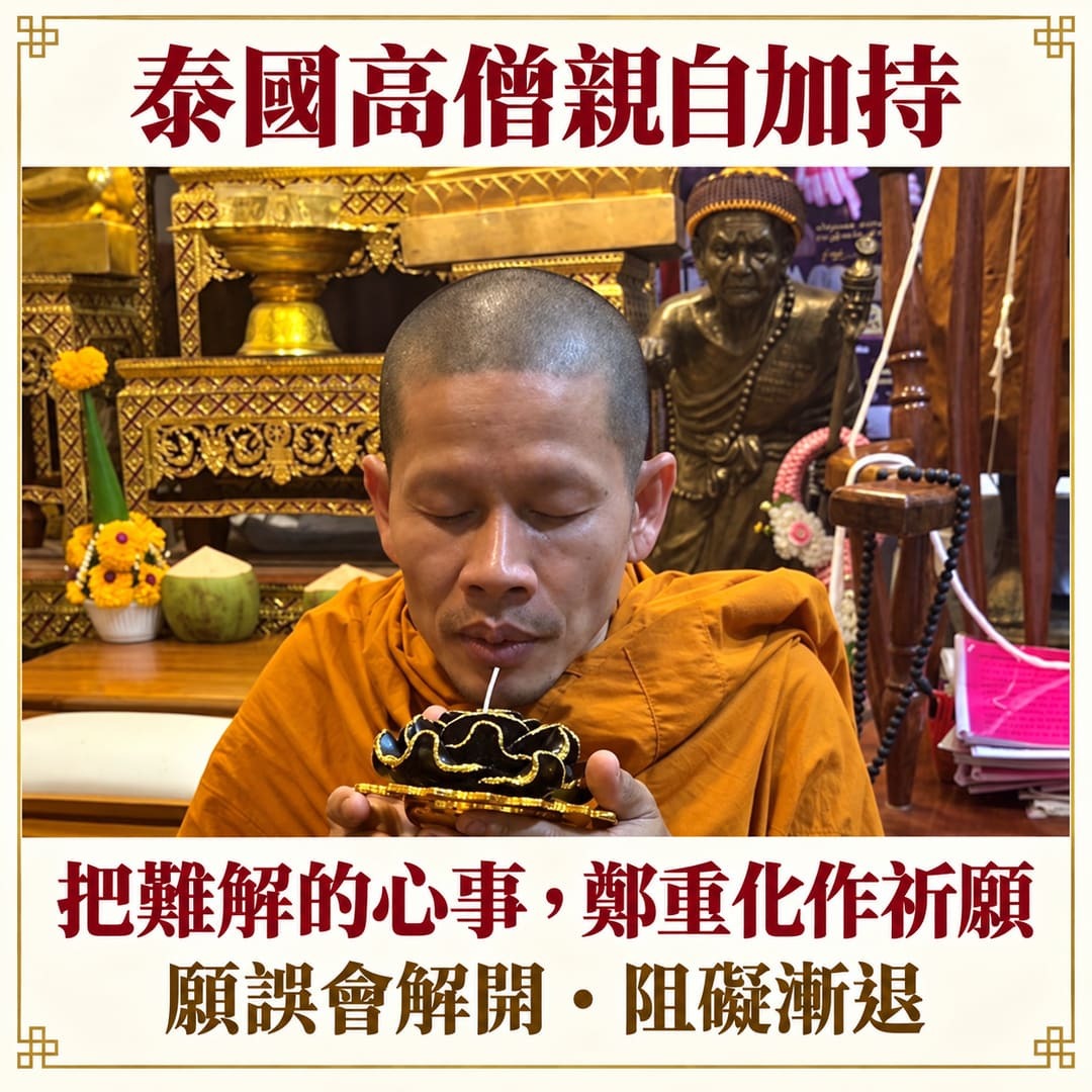 泰國高僧持黑色除障燈加持,祈願誤會解開與阻礙漸退