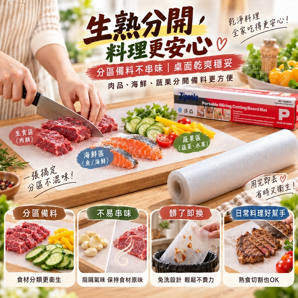 WSBB13020  自由裁剪滾輪式料理切菜拋棄一次性切菜板墊（1套3盒）-C（12月上旬）