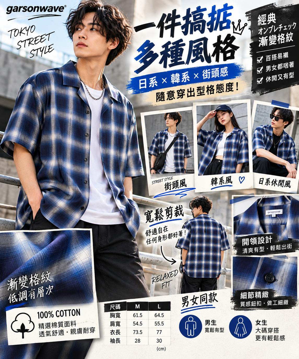 【預購】J042205 garsonwave 格紋短袖襯衫