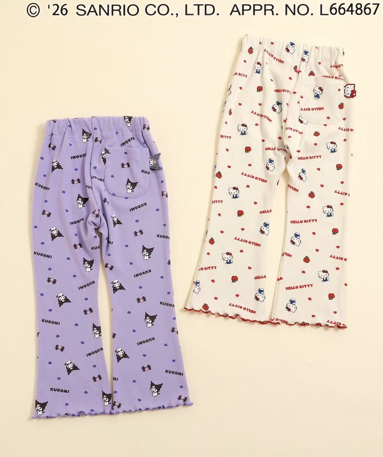 【預購】JM100905 Sanrio 童裝印花坑條微喇叭長褲
