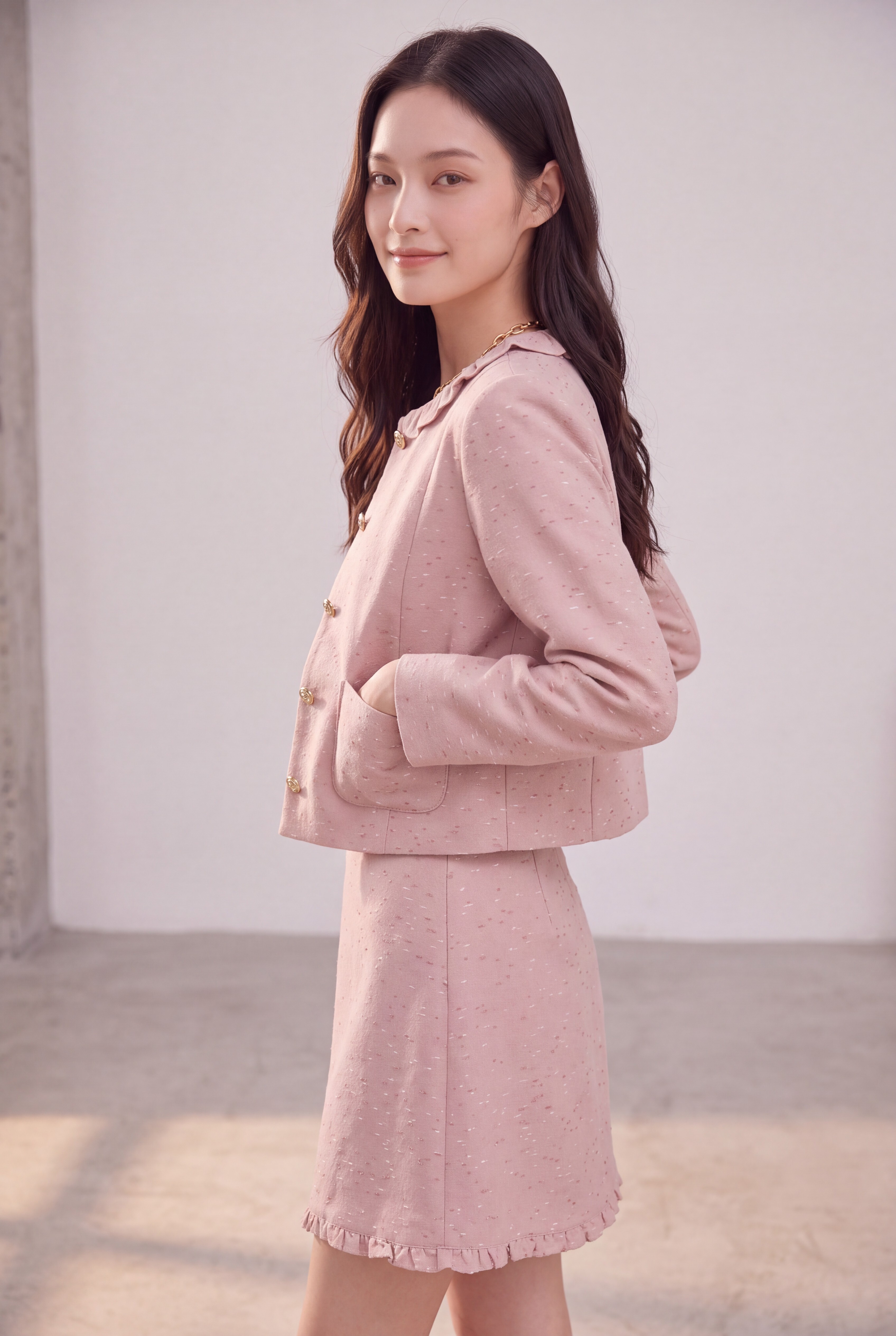 Ruffle Trim Elegant Tweed Jacket JK0017