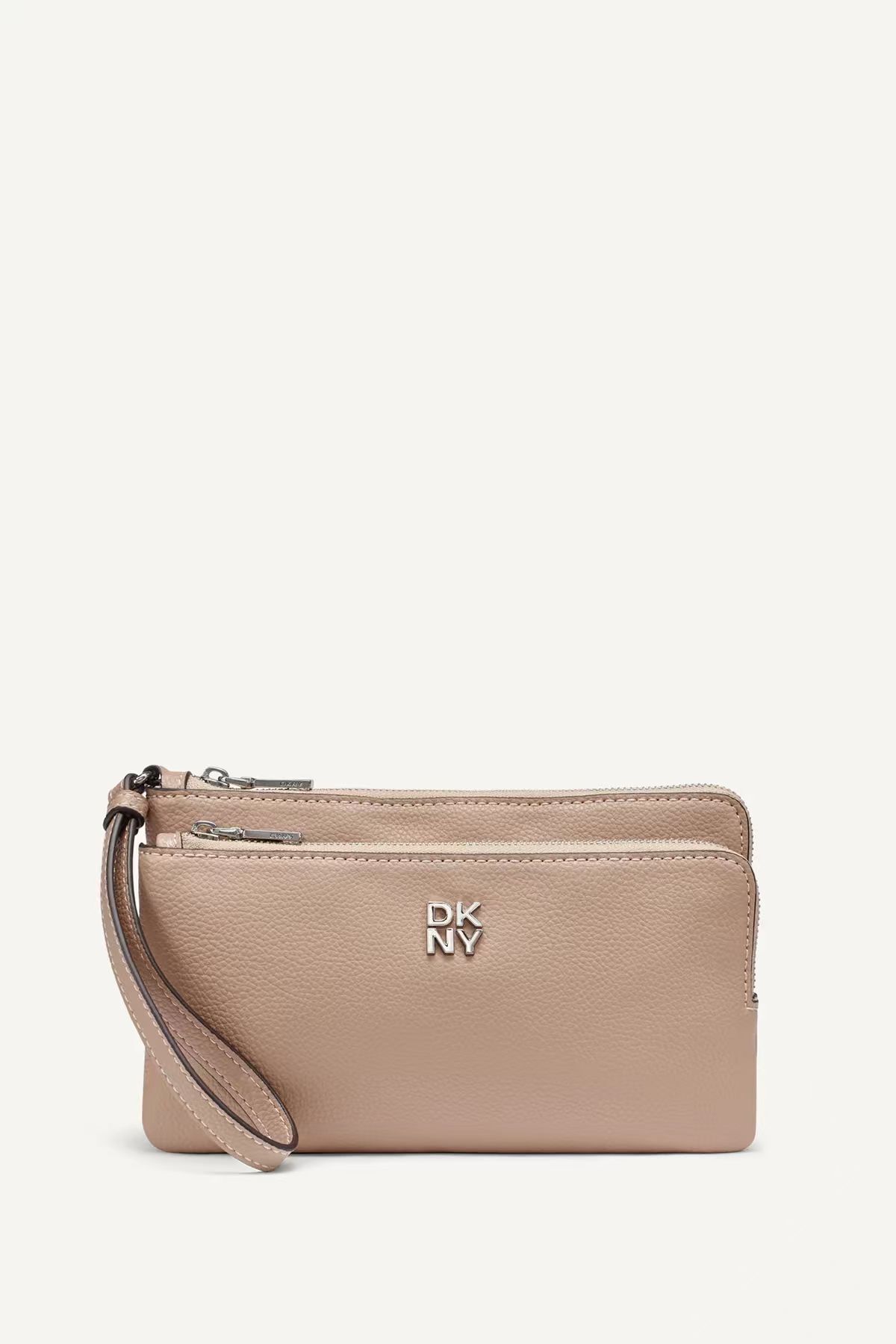 【預購】DKNY N100917 雙拉鏈手拿包 (奶茶色)