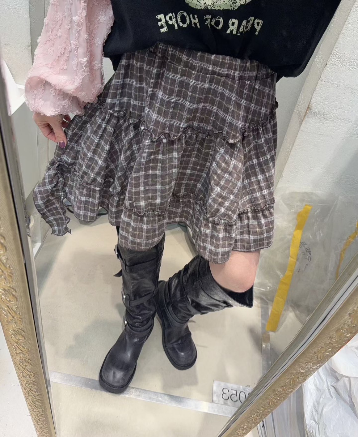 斜襬格子裙(內安全褲)