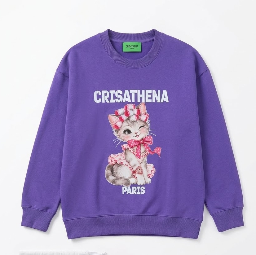 1009CT141-CRISATHENA-FH-「小動物特別收藏款」小貓圓領衛衣 (A141 紫色)