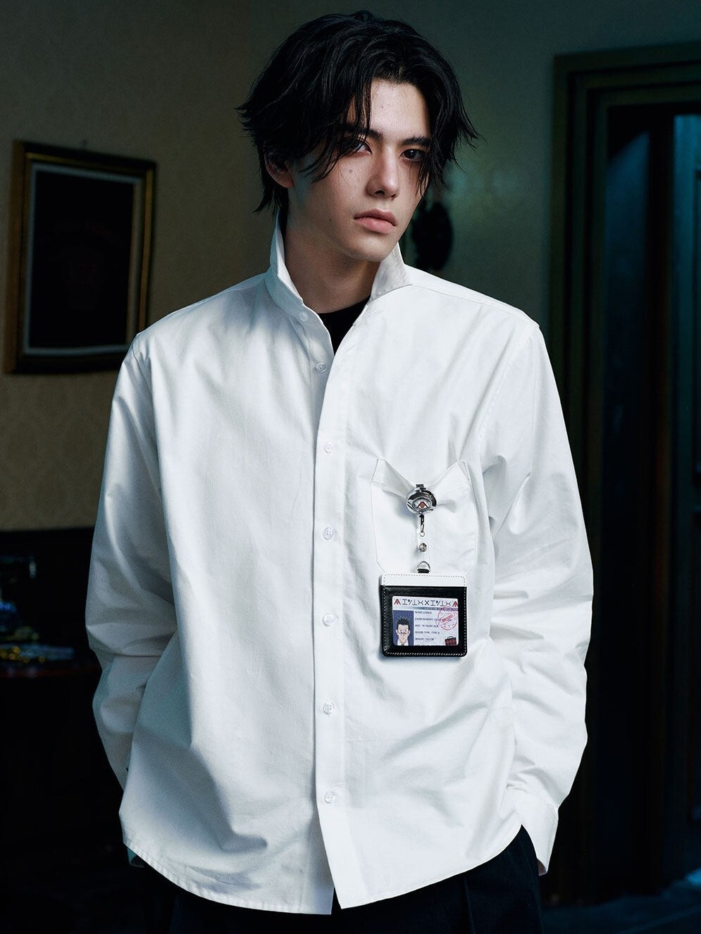 MEDM X Hunter × Hunter Collaboration Series Leorio Name Card Striped Embroidered Long-Sleeve Shirt