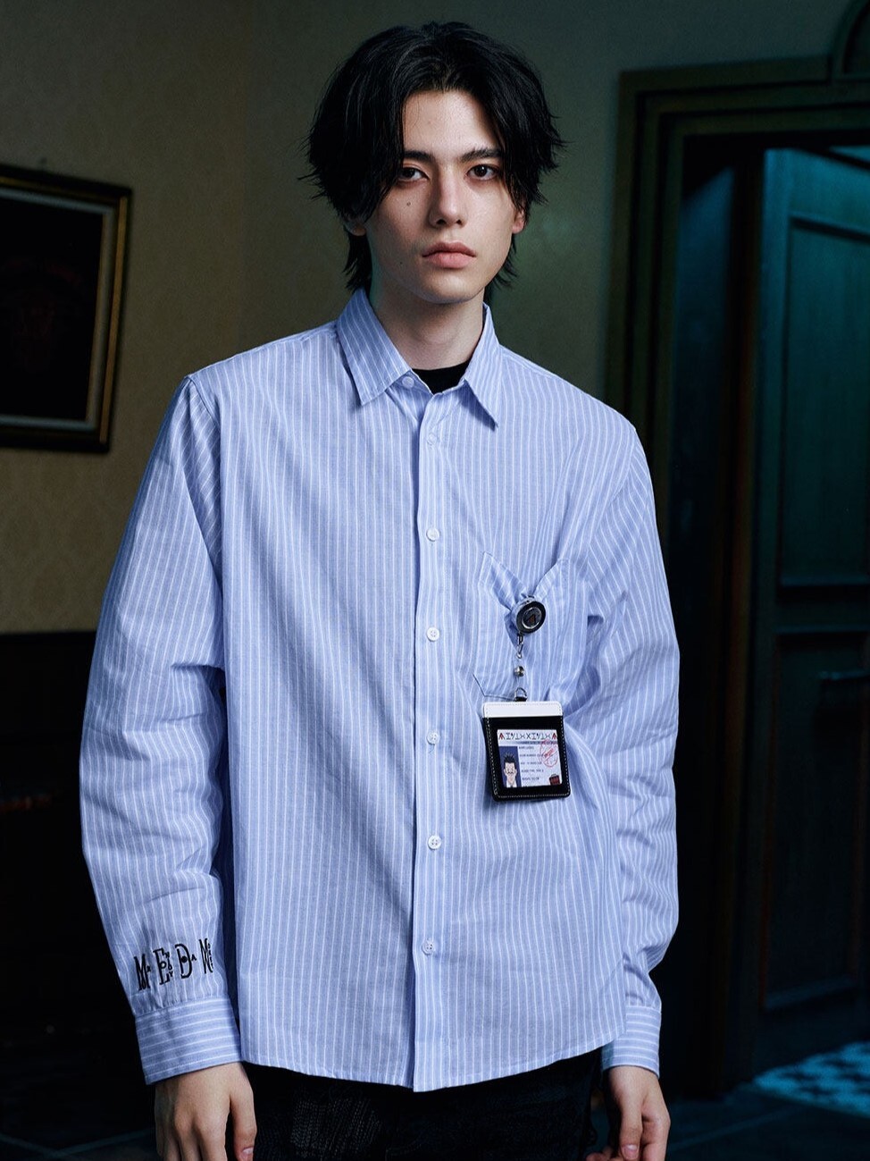 MEDM X Hunter × Hunter Collaboration Series Leorio Name Card Striped Embroidered Long-Sleeve Shirt