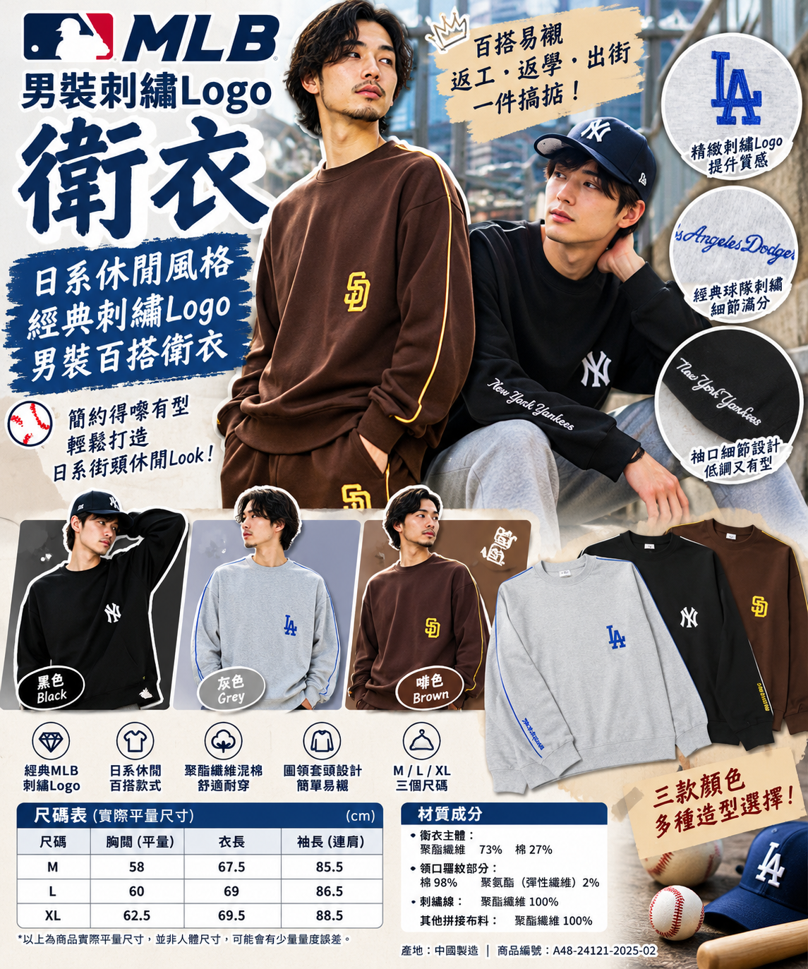 【預購】J101004 MLB 刺繡Logo衛衣