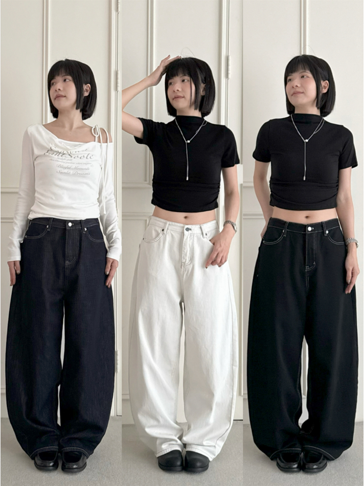 S「FOR GIRLS」NJ526 最愛背後亮點! 復古車線交錯高腰牛仔褲（3colors）